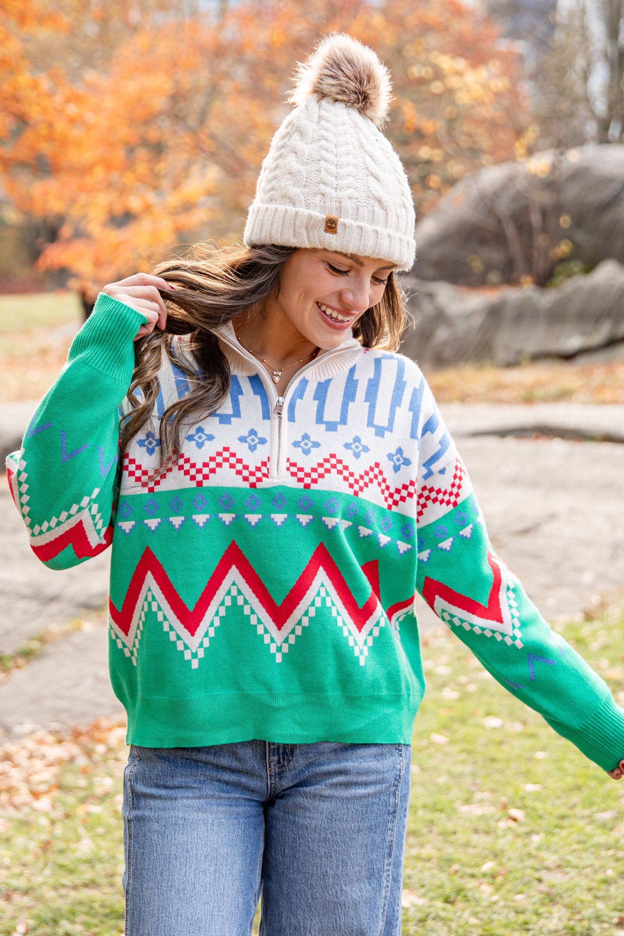FINAL SALE - Santa’s Ski Lodge Bright Green Multi Sweater