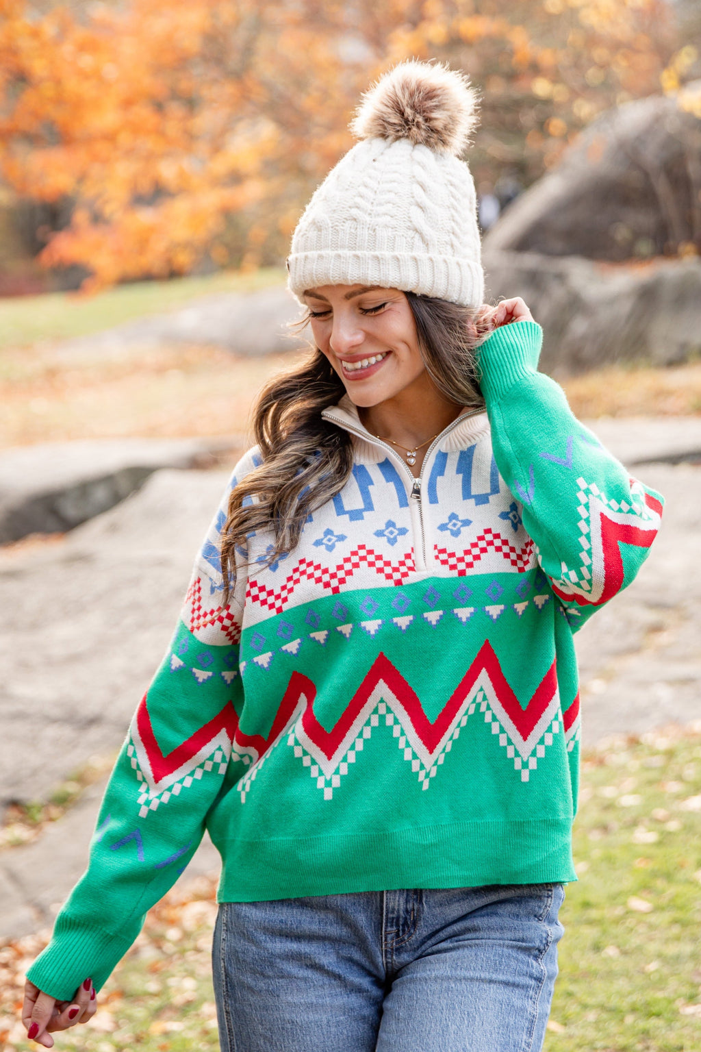 FINAL SALE - Santa’s Ski Lodge Bright Green Multi Sweater