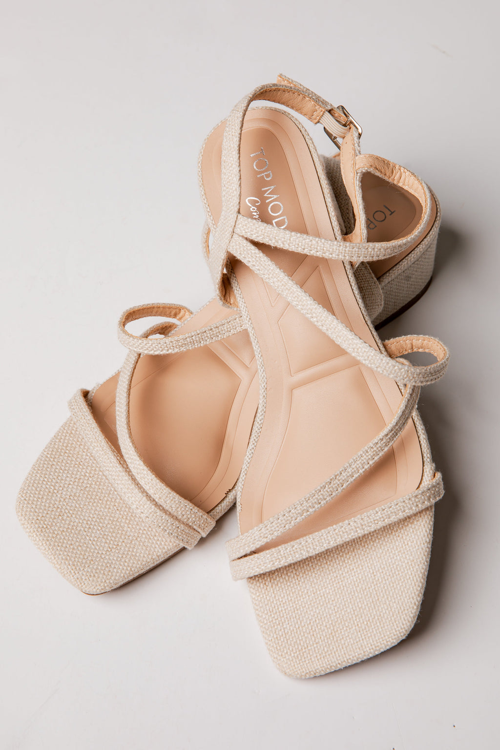 Weekend Stroll Beige Cross Strap Mini Heels