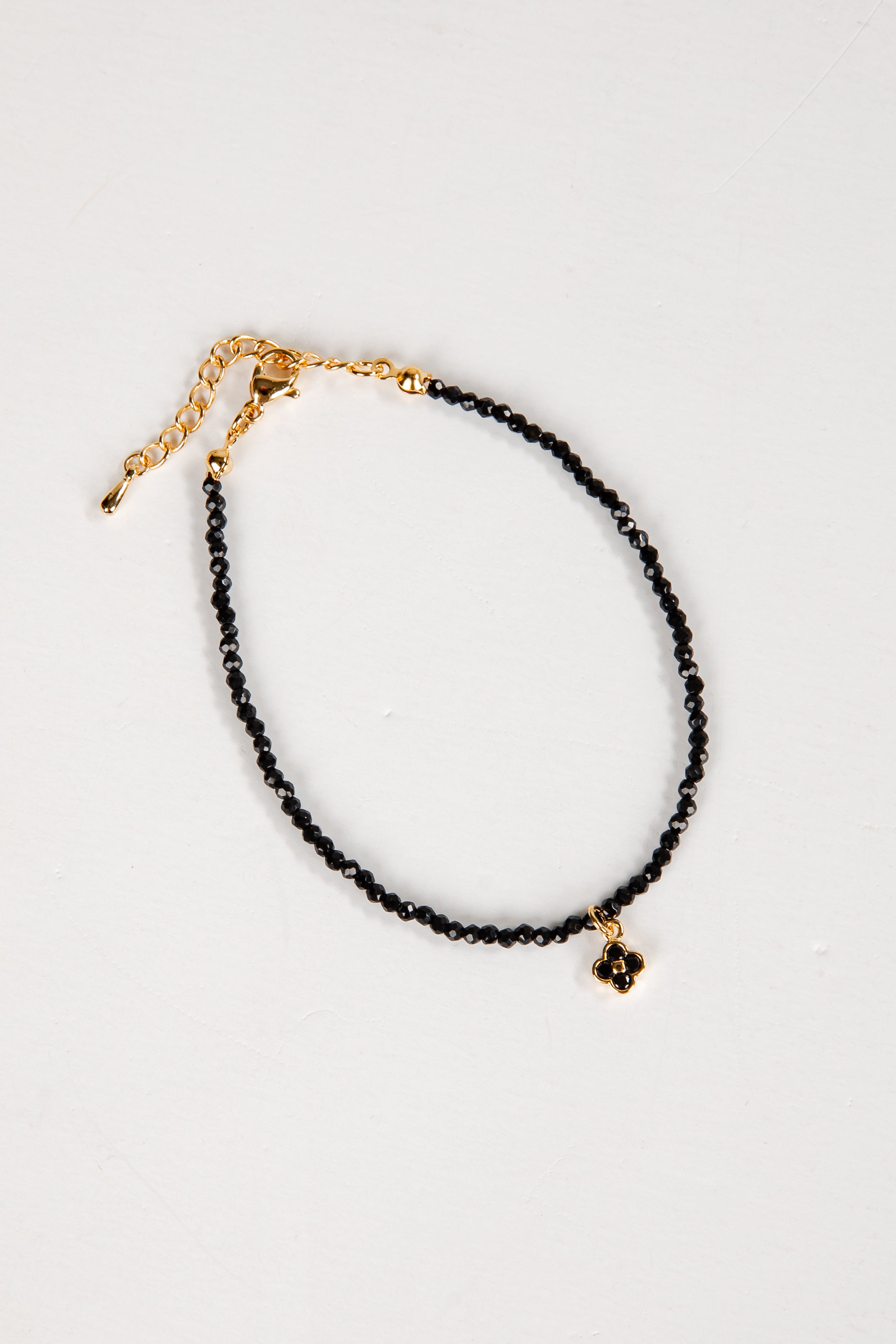 Rachel Black Beaded Quatrefoil Charm Bracelet
