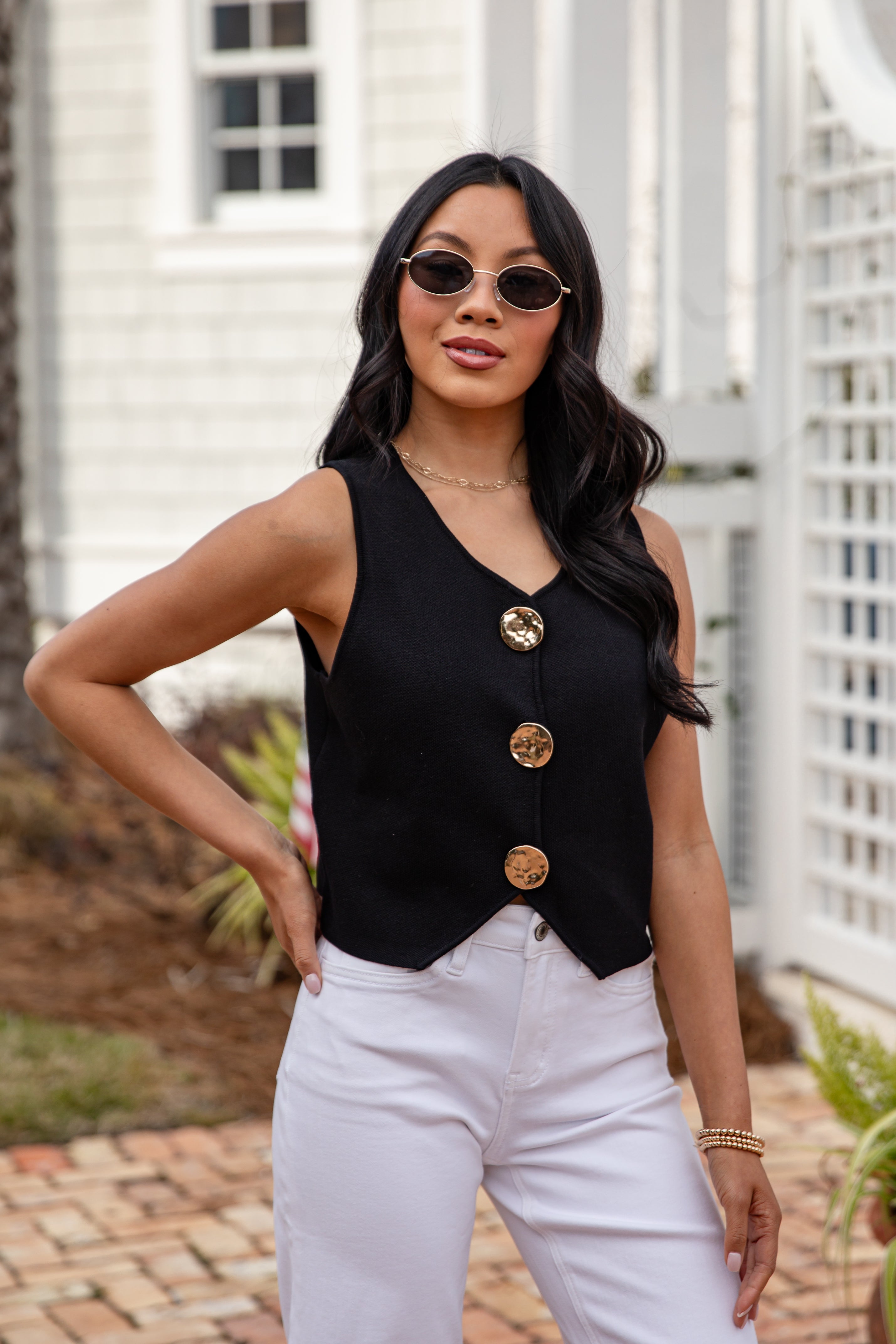 FINAL SALE - Golden Detail Buttoned Knit Vest