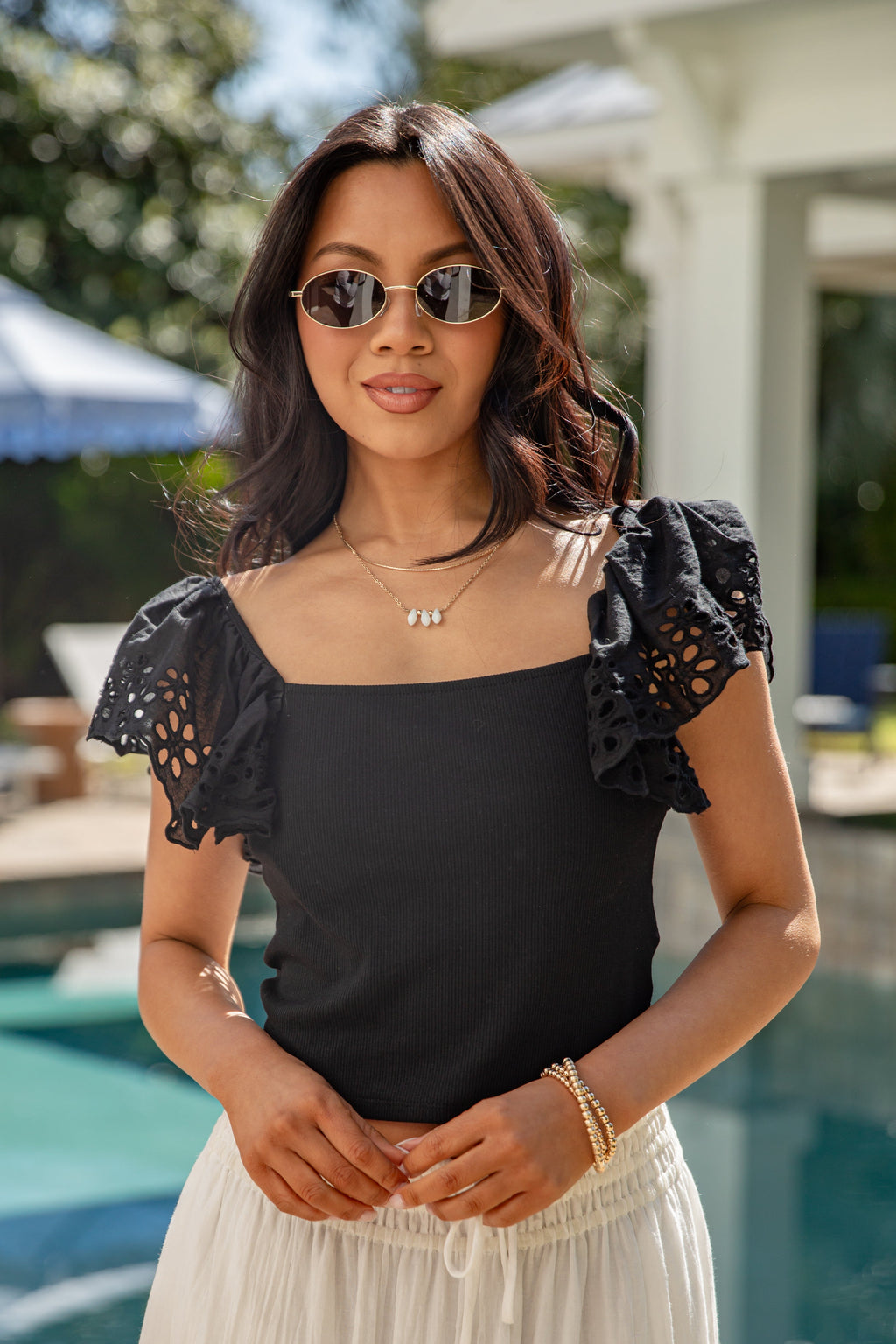 Hilltop Hour Eyelet Ruffle Blouse - DU Deal