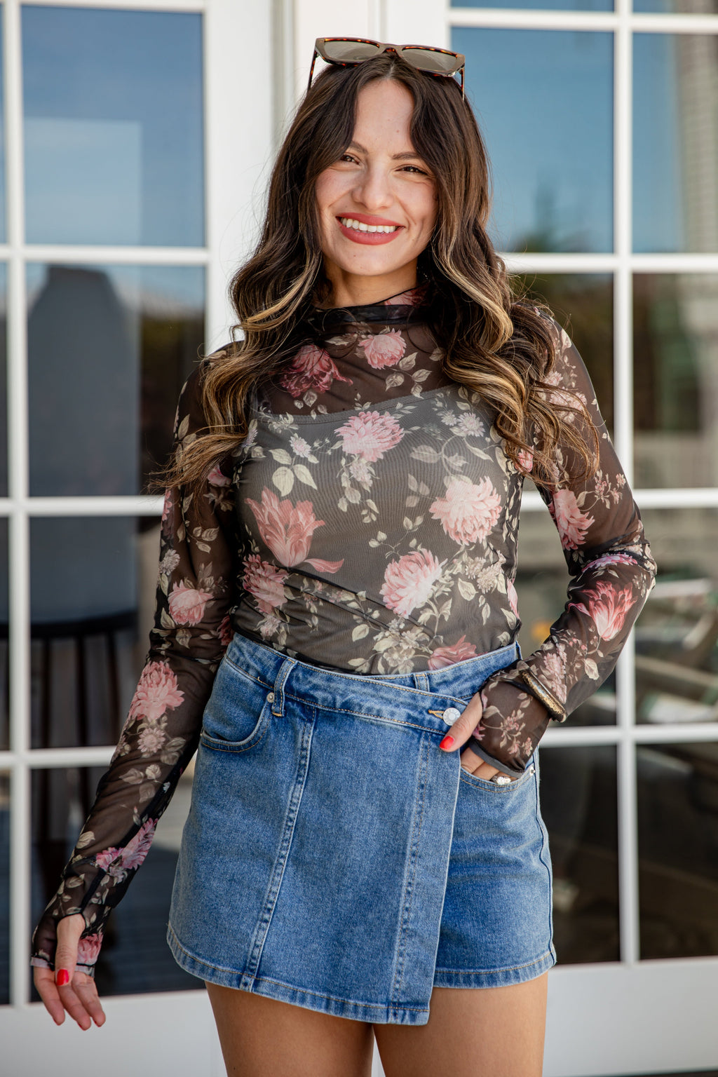 FINAL SALE - Petal Path Floral Black Mesh Top - DU Deal