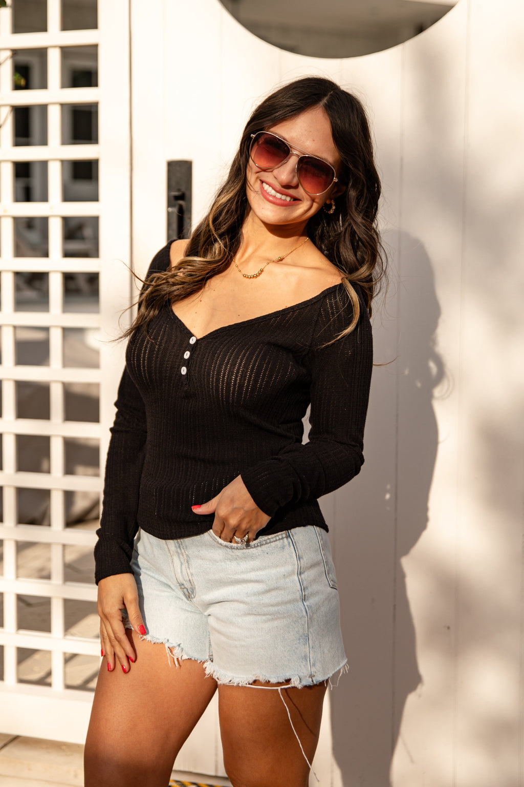 FINAL SALE - Willow Ribbed Textured Henley Long Sleeve Top