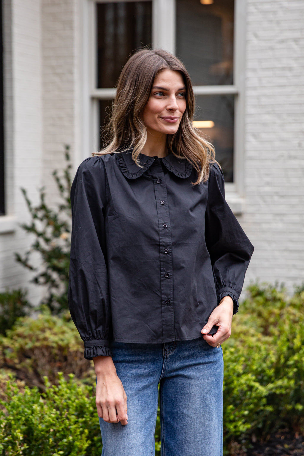 FINAL SALE - Everyday Ease Ruffle Button-Down Blouse