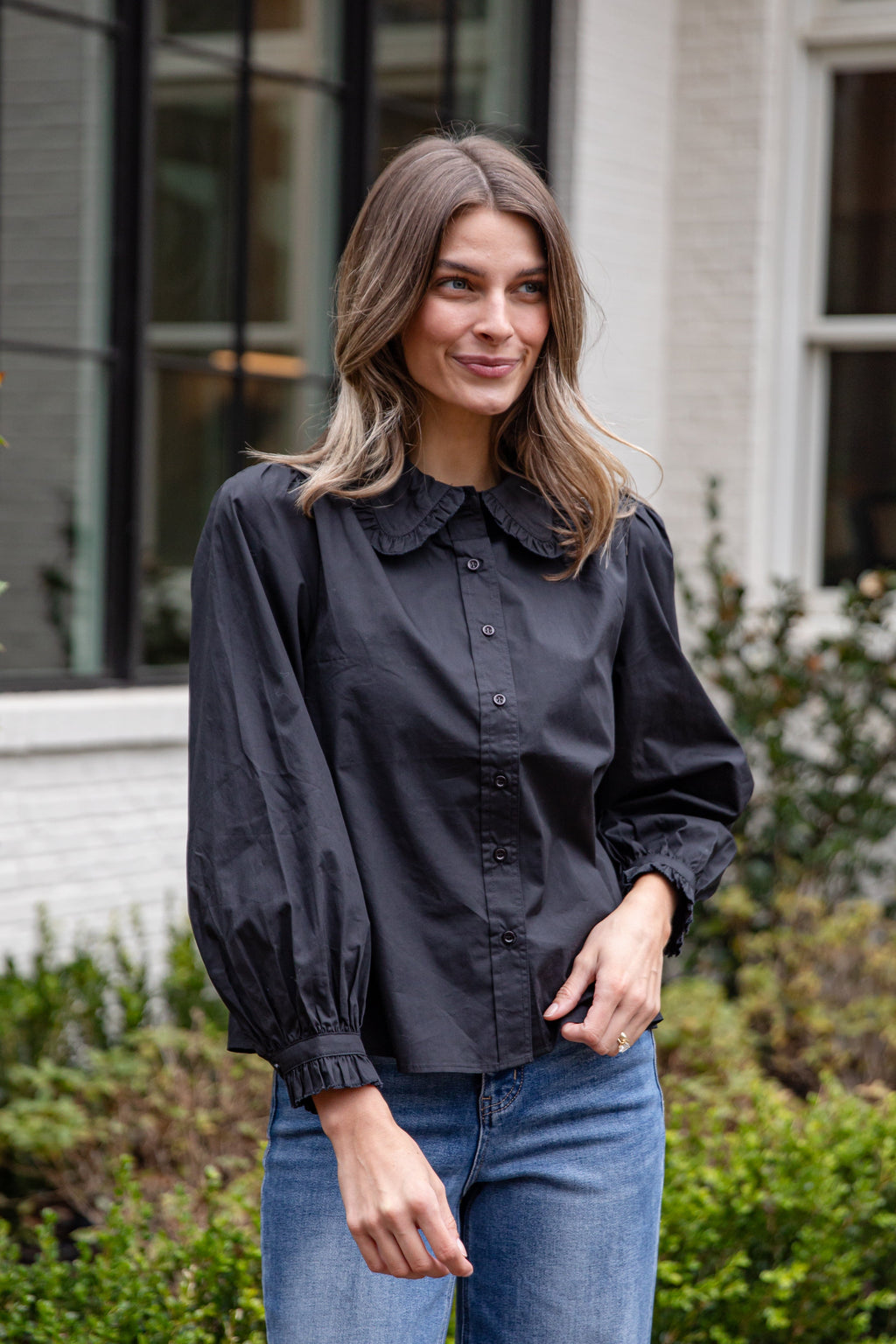 FINAL SALE - Everyday Ease Ruffle Button-Down Blouse
