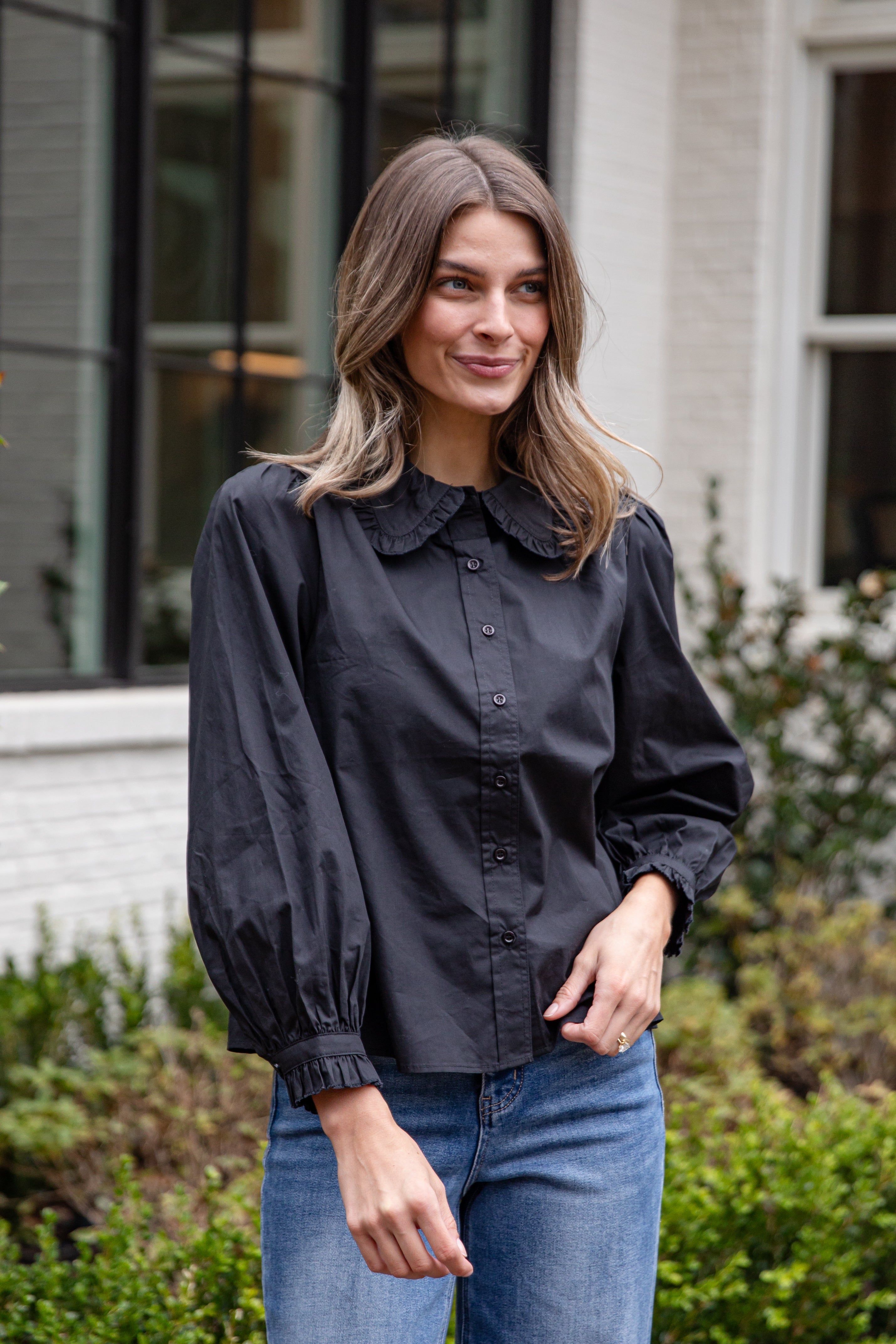 FINAL SALE - Everyday Ease Ruffle Button-Down Blouse