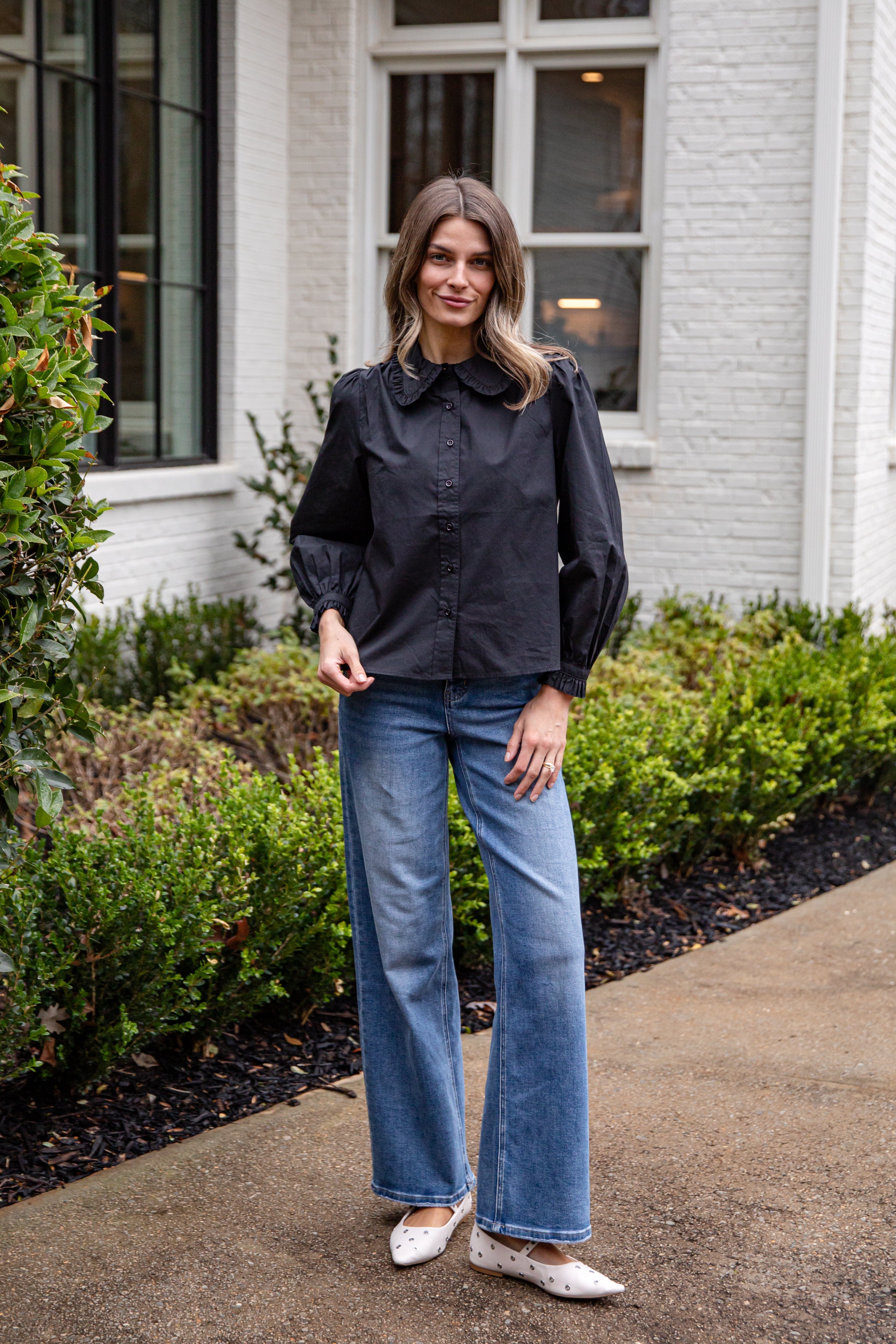 FINAL SALE - Everyday Ease Ruffle Button-Down Blouse