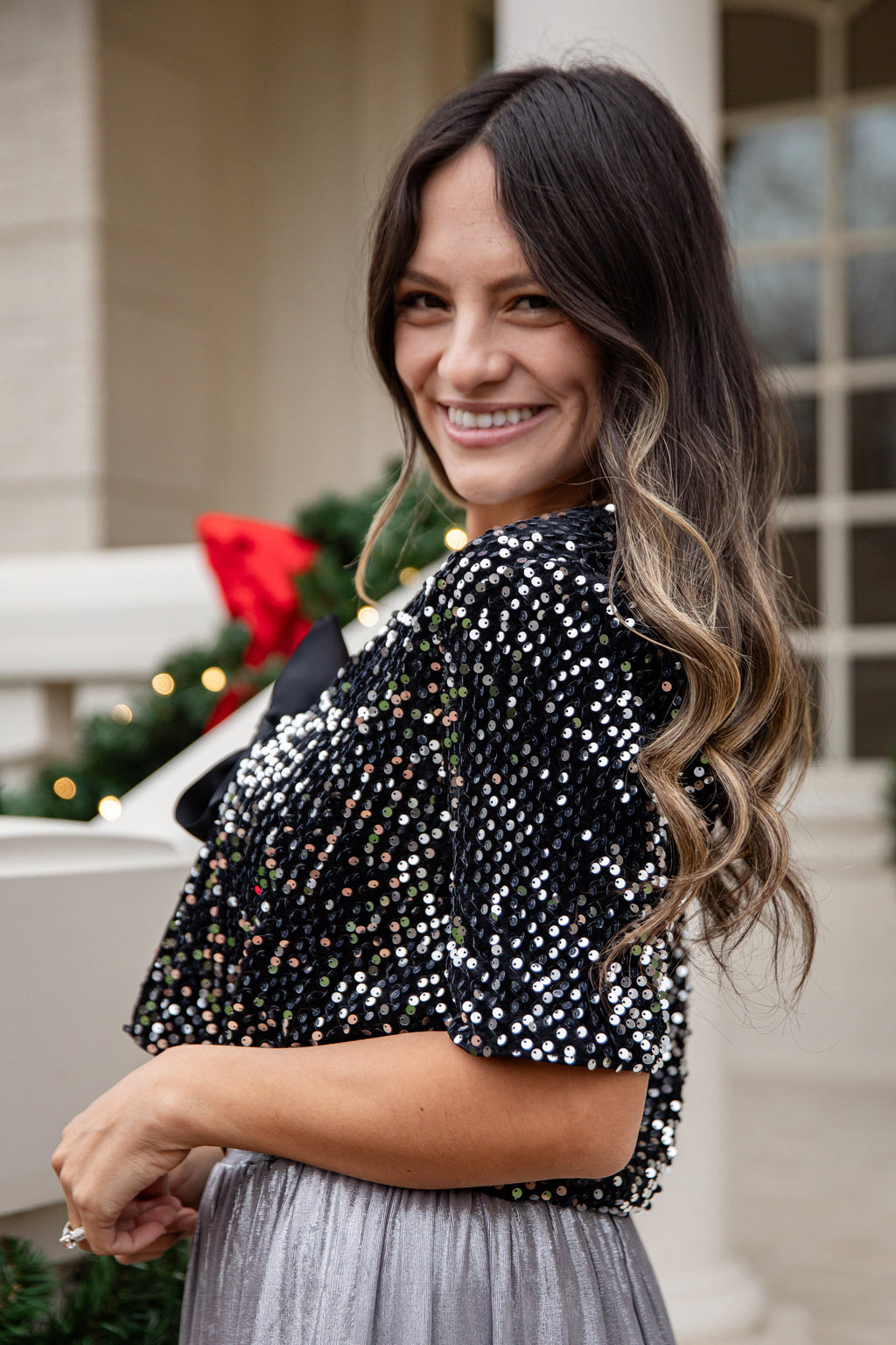 FINAL SALE - Black Ice Sparkle Sequin Tie Top