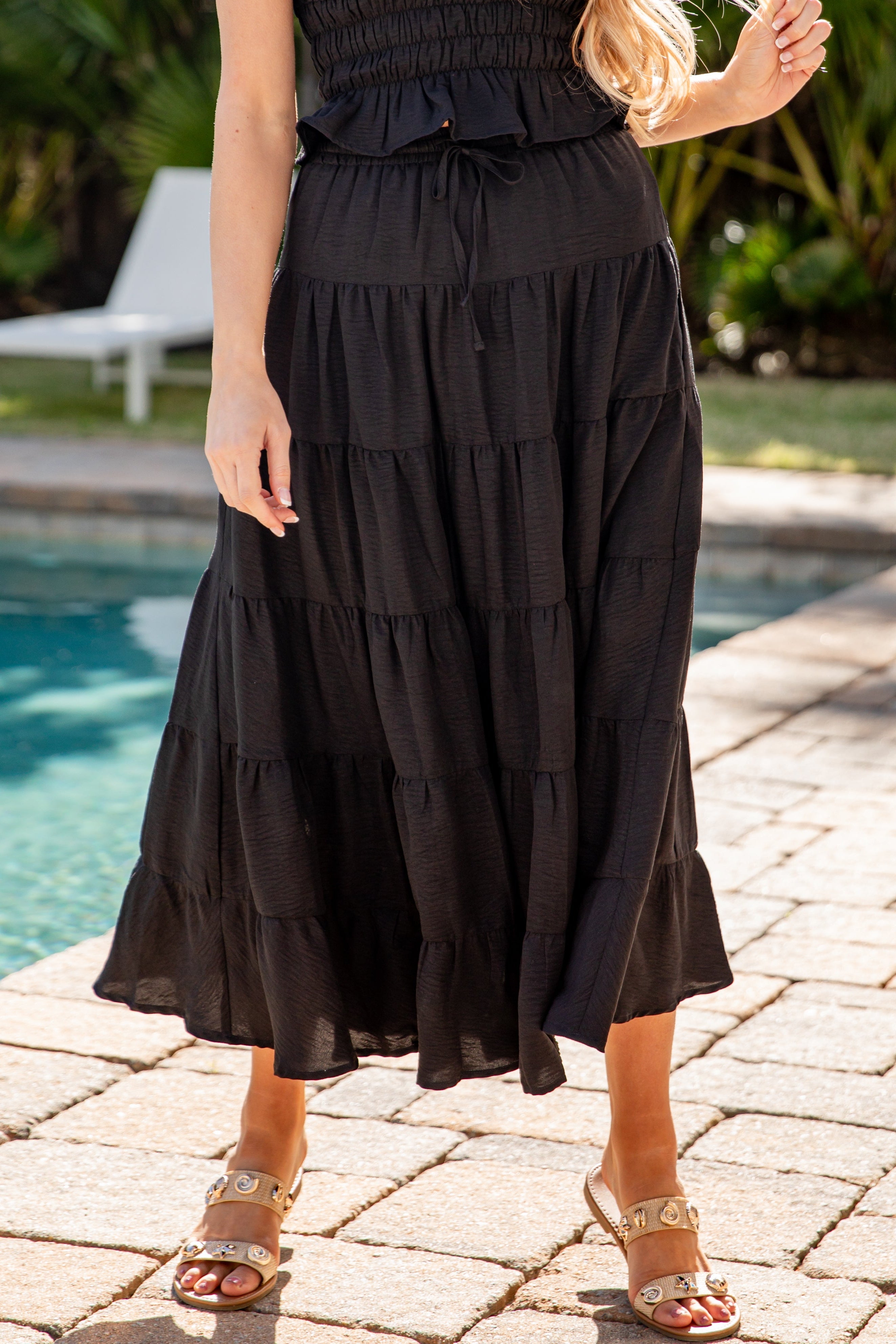 Just Passing Through Black Tiered Maxi Skirt - DU Deal