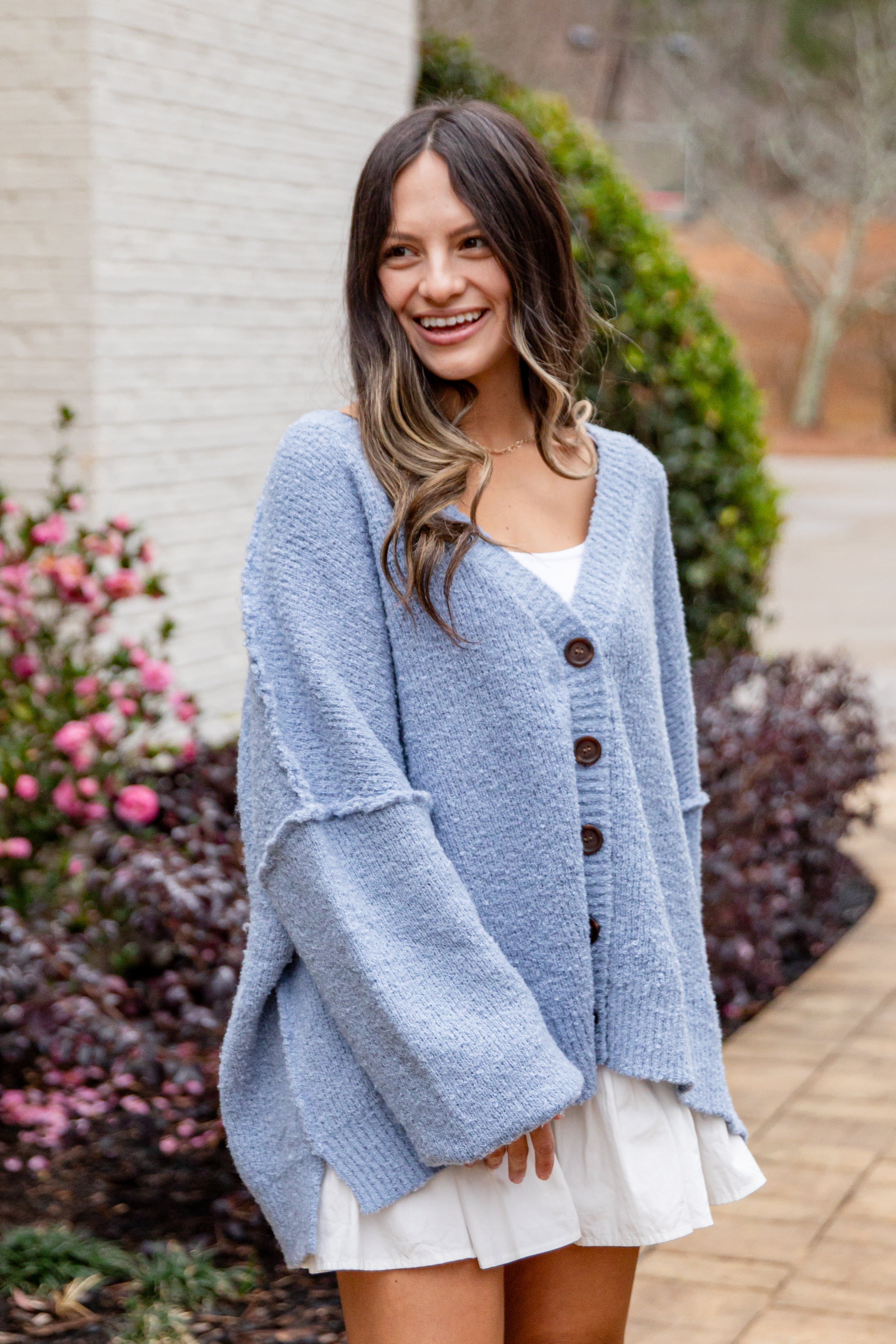 FINAL SALE - Calm Mountain Light Blue Button-Front Cardigan