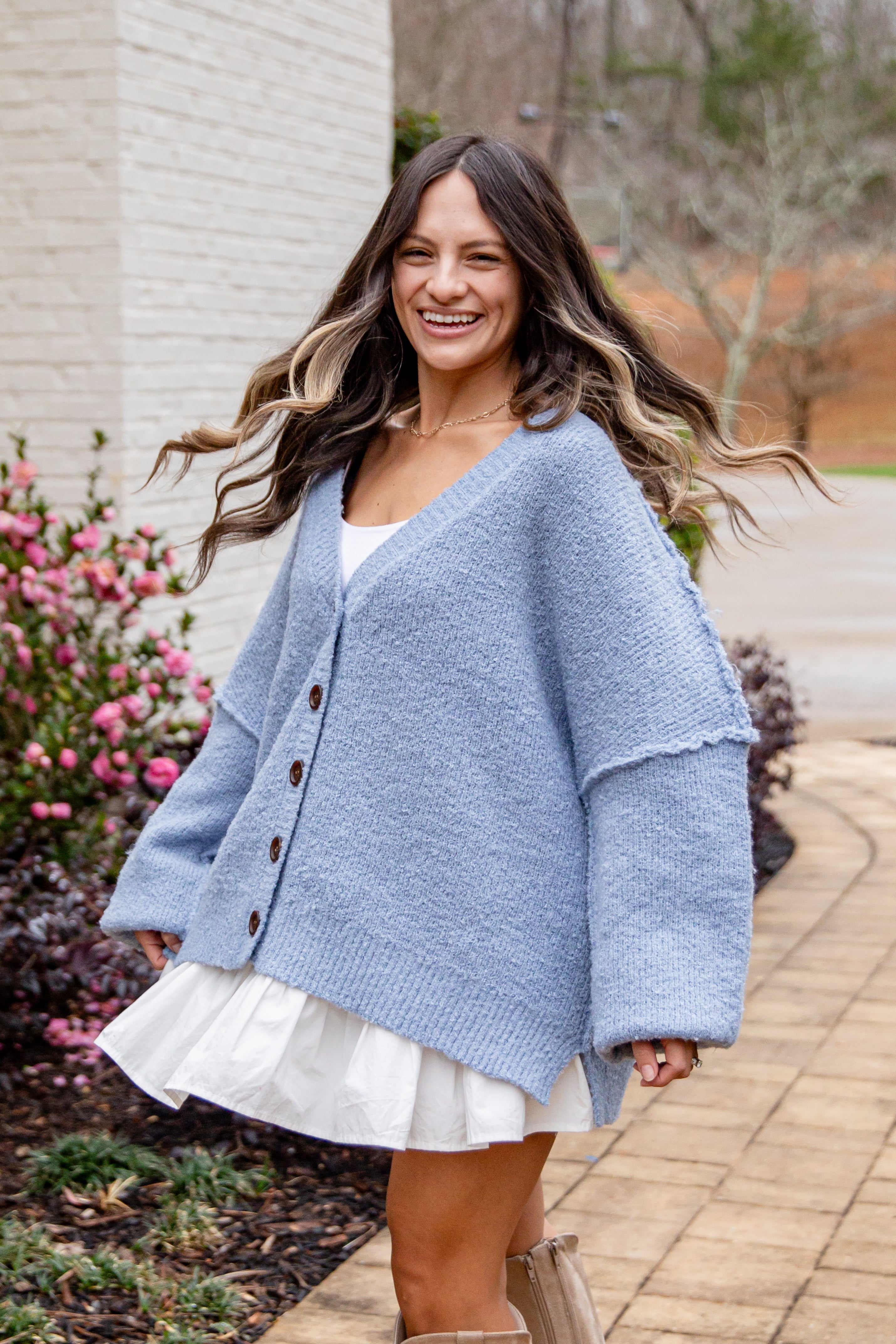 FINAL SALE - Calm Mountain Light Blue Button-Front Cardigan