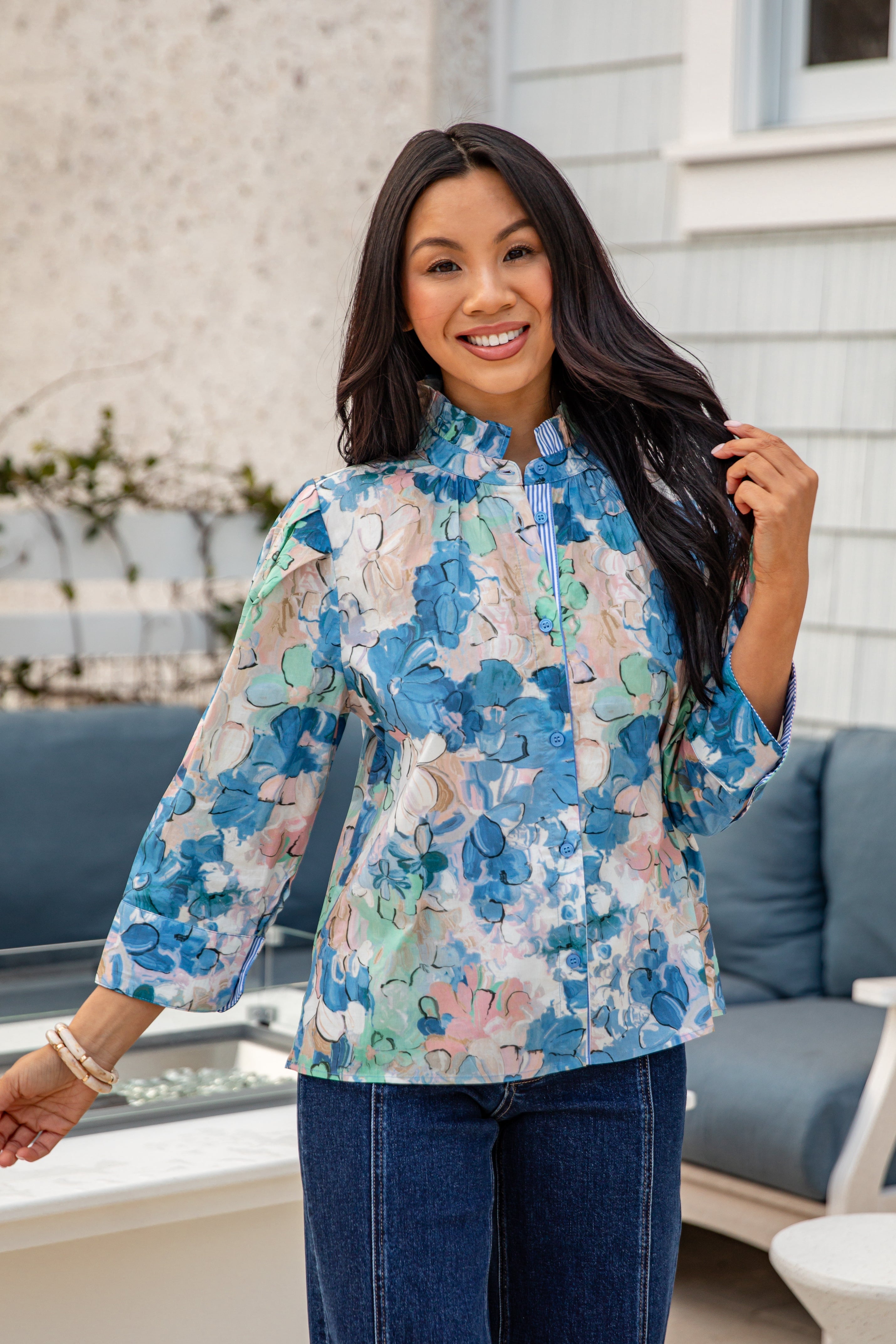 FINAL SALE - Sweet Simplicity Blue Floral Blouse