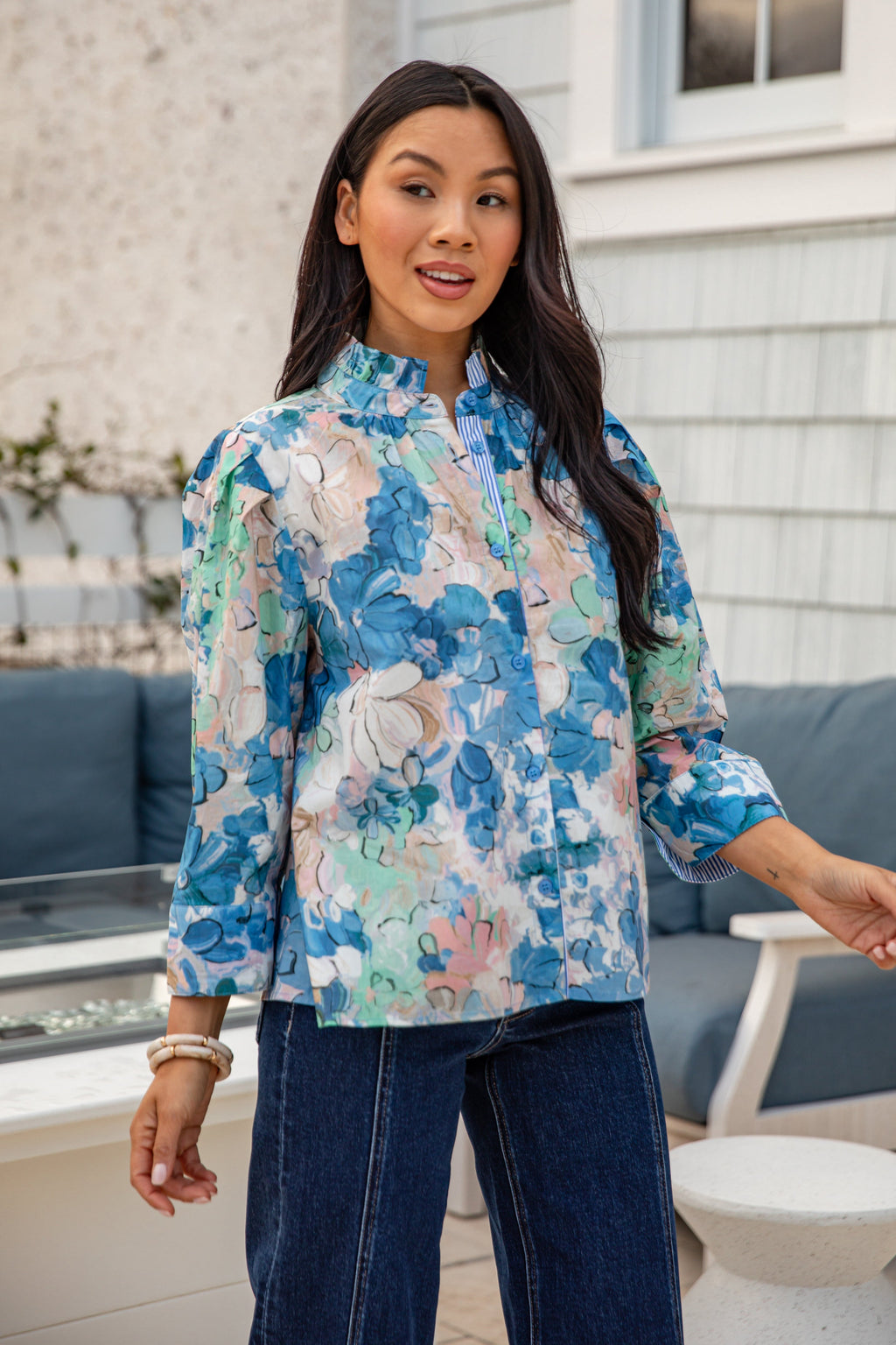 FINAL SALE - Sweet Simplicity Blue Floral Blouse