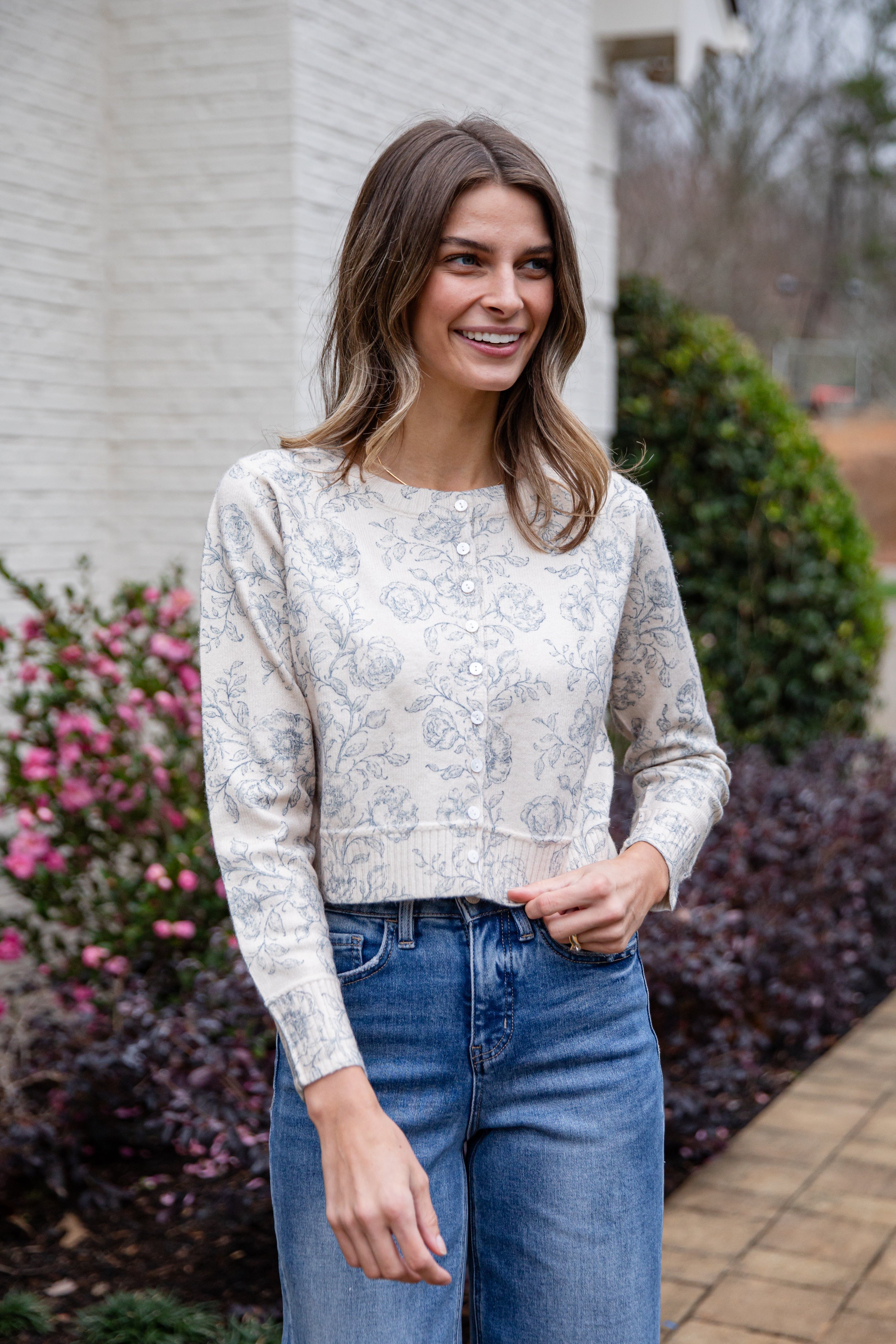 FINAL SALE - Heirloom Blue Floral Knit Top