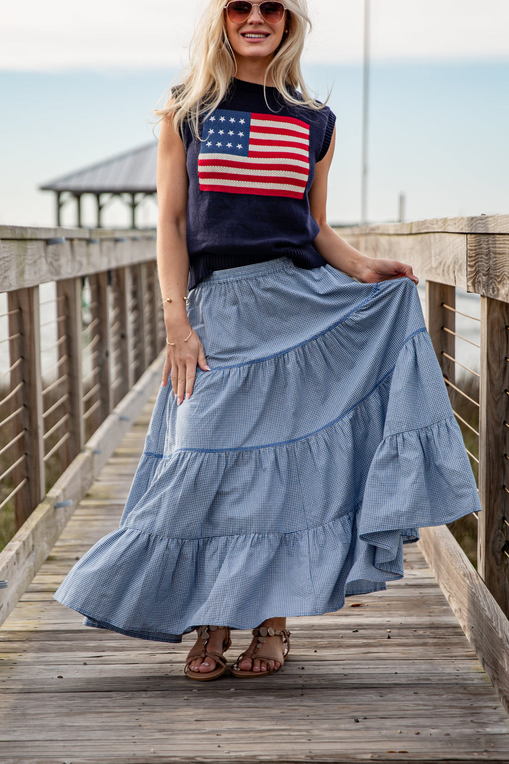 Heartland Breeze Gingham Tiered Maxi Skirt