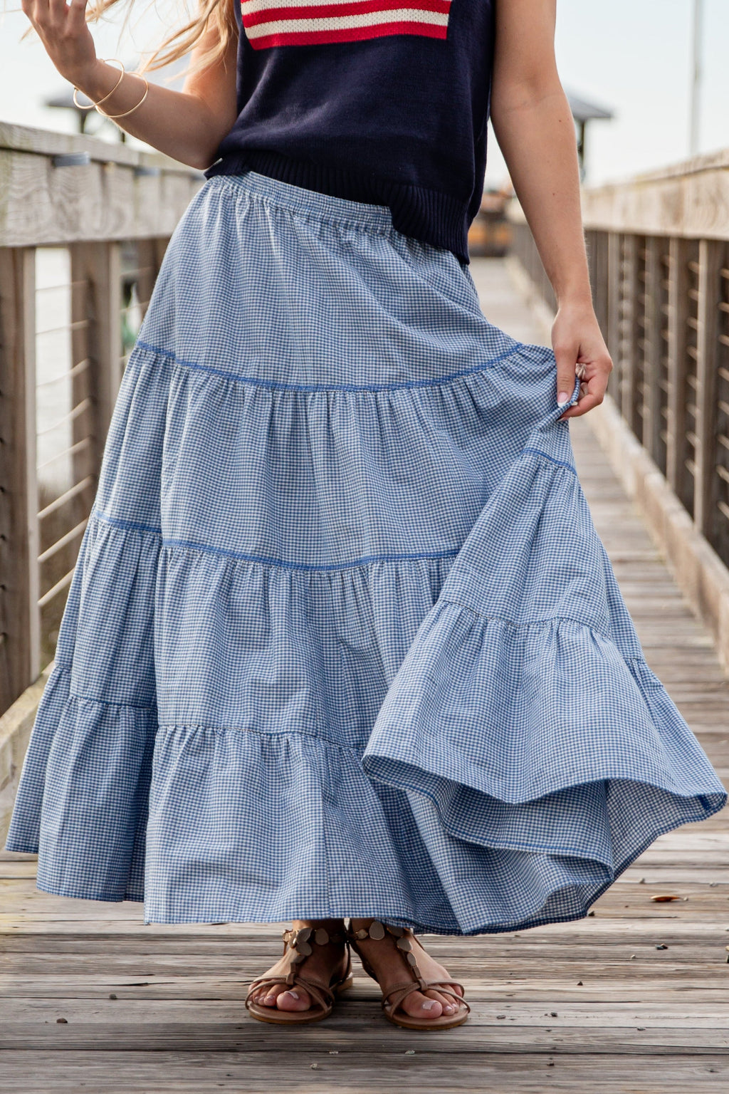 Heartland Breeze Gingham Tiered Maxi Skirt