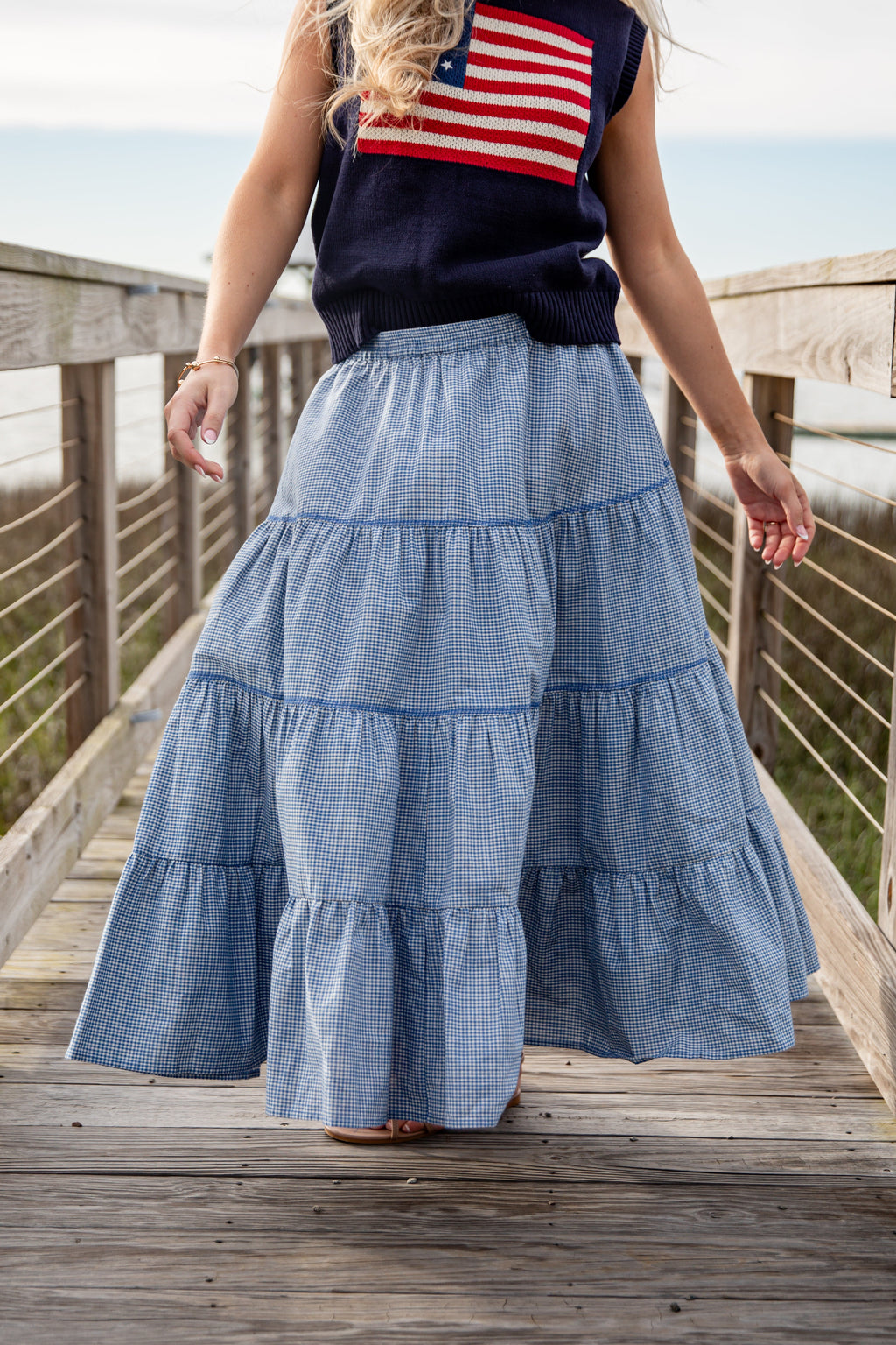 Heartland Breeze Gingham Tiered Maxi Skirt