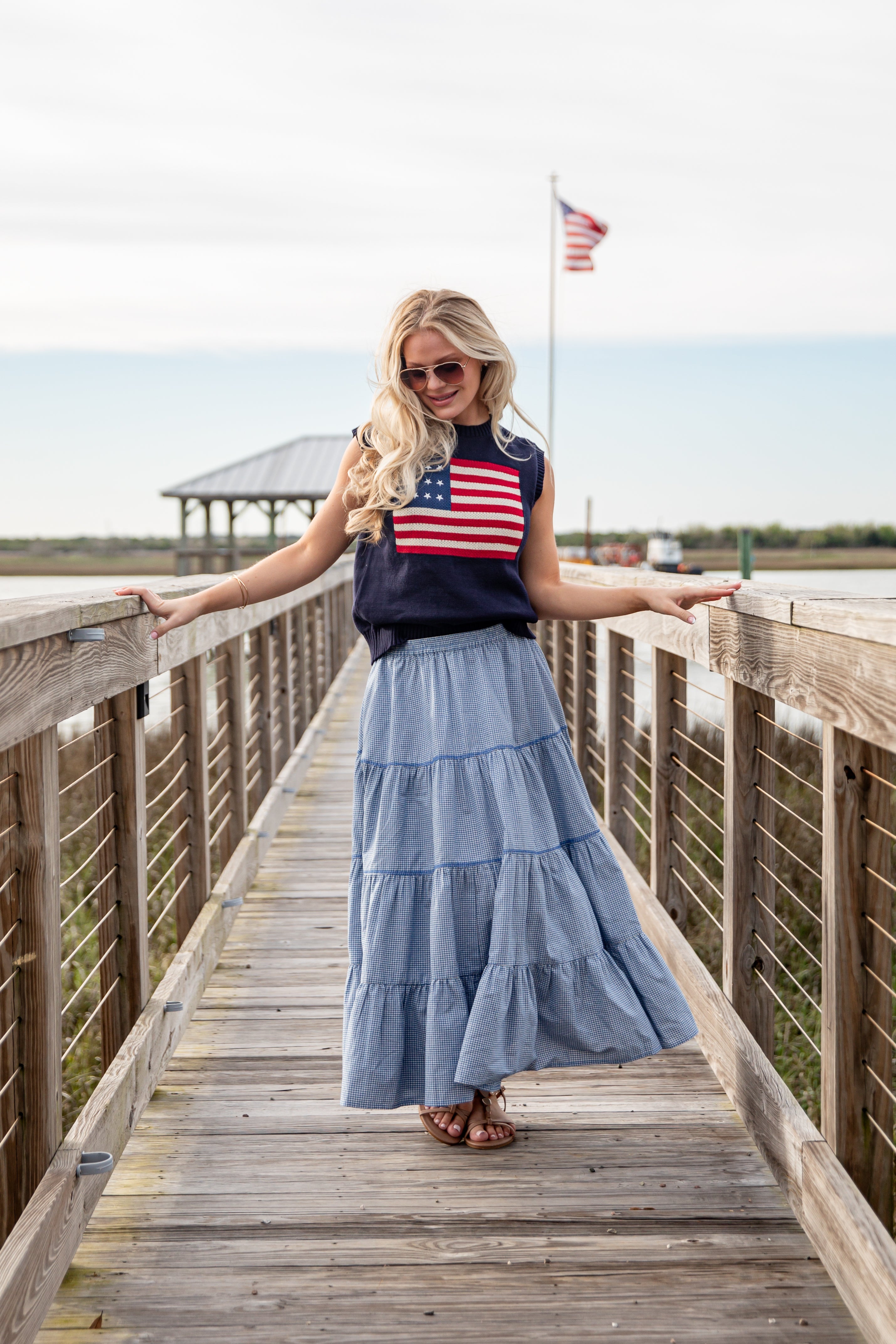 Heartland Breeze Gingham Tiered Maxi Skirt