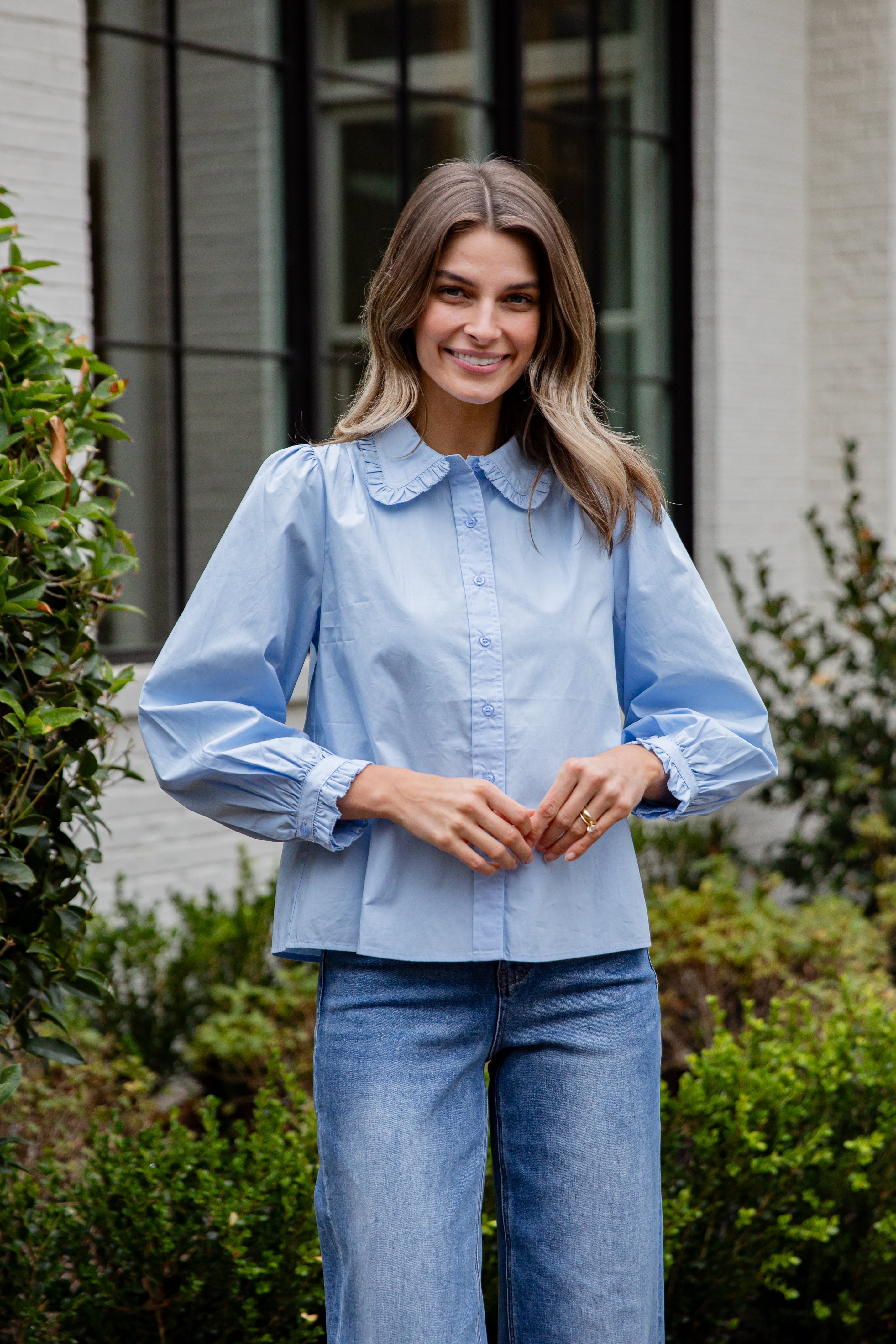 FINAL SALE - Everyday Ease Ruffle Button-Down Blouse