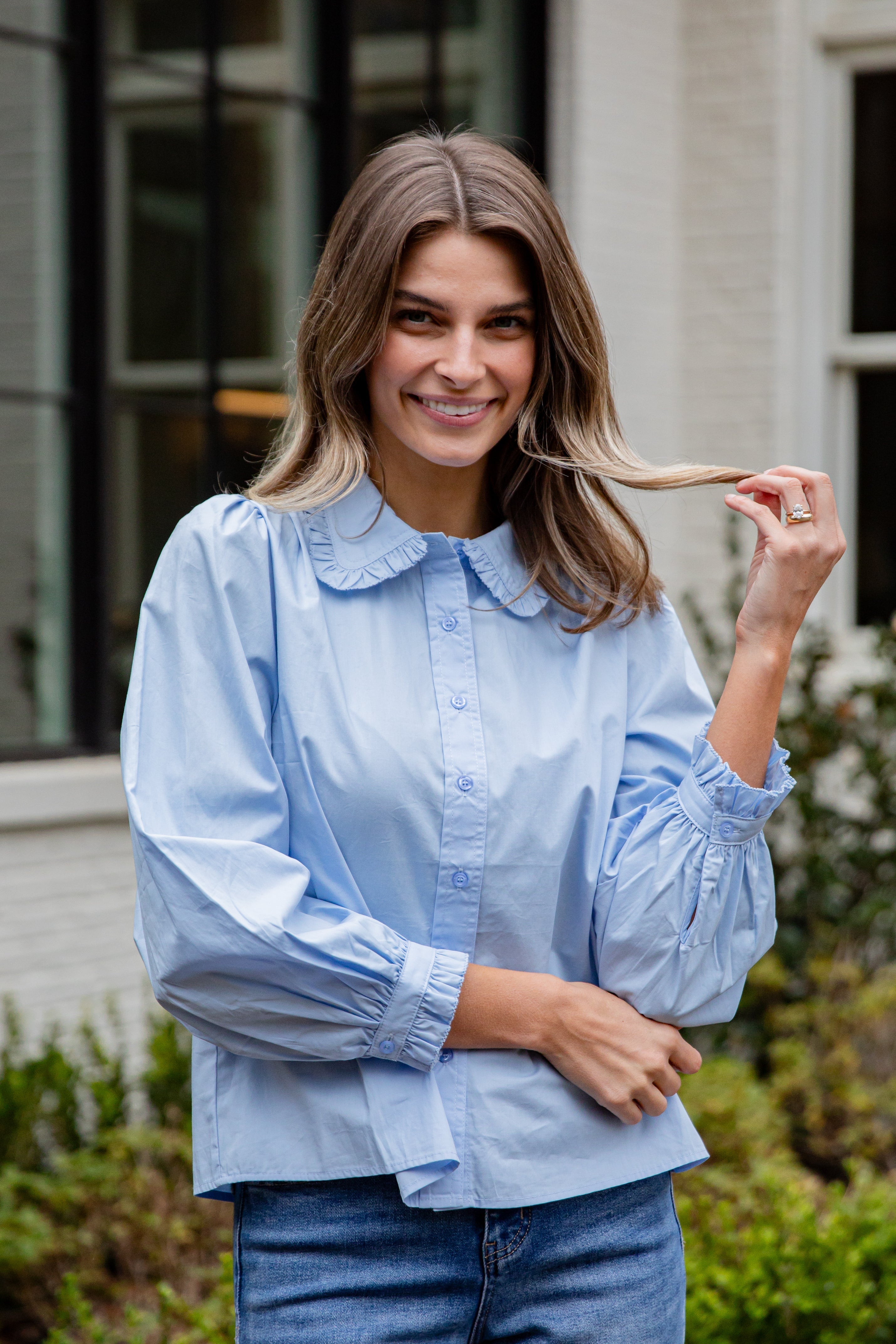 FINAL SALE - Everyday Ease Ruffle Button-Down Blouse