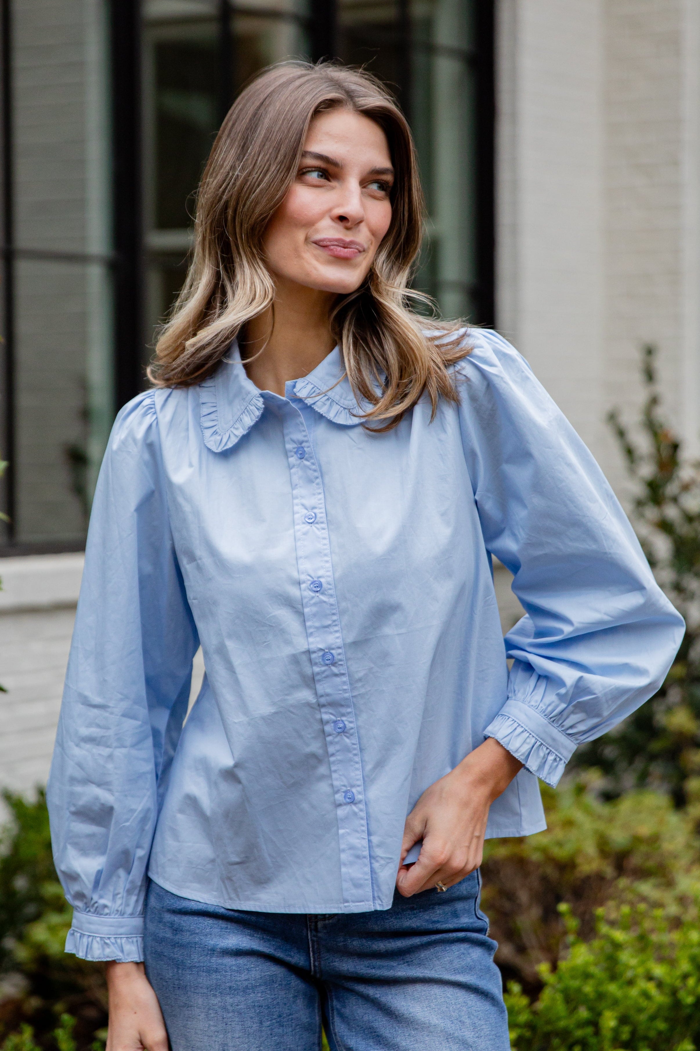 FINAL SALE - Everyday Ease Ruffle Button-Down Blouse