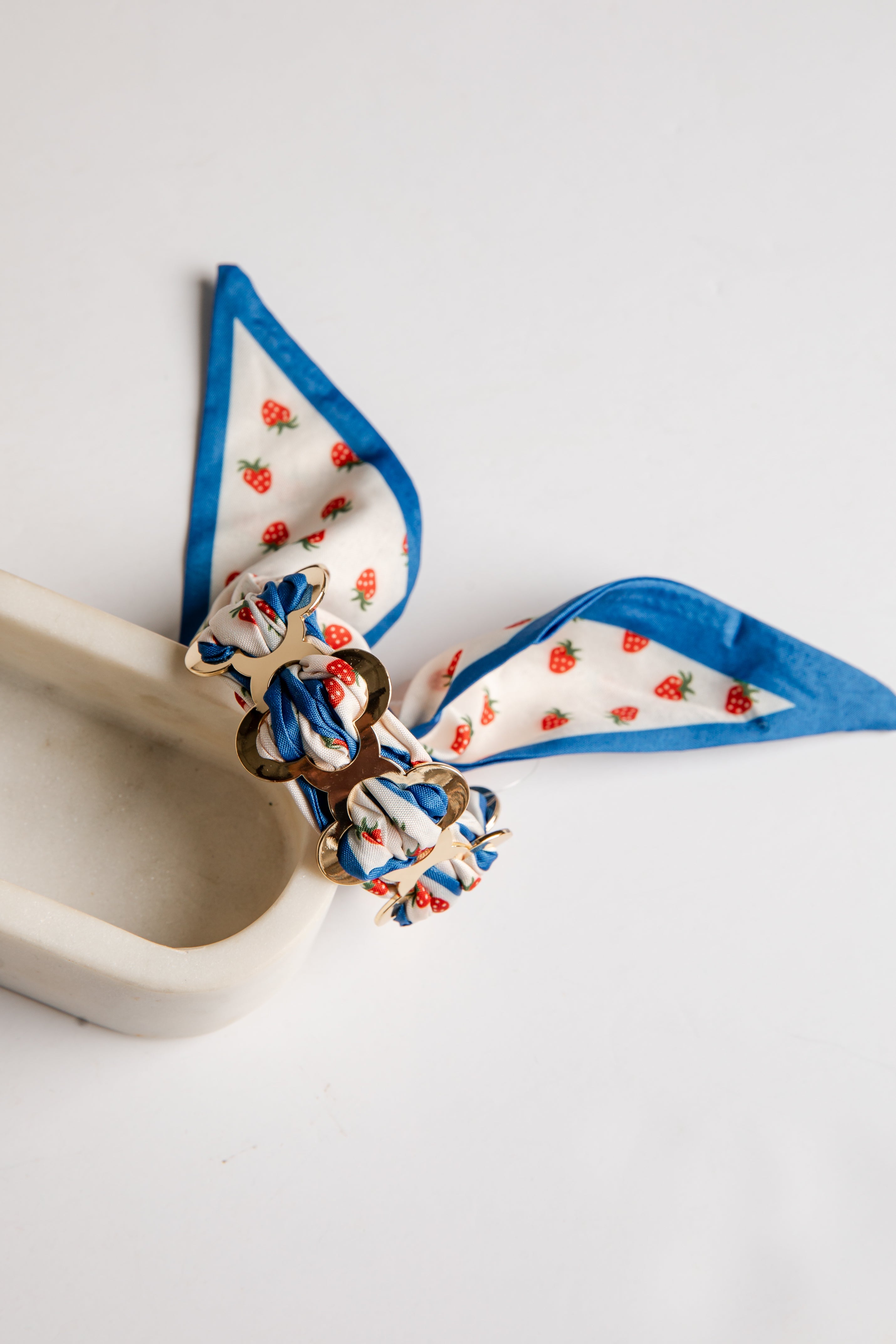 Teagan Strawberry Print Blue Scarf Bracelet