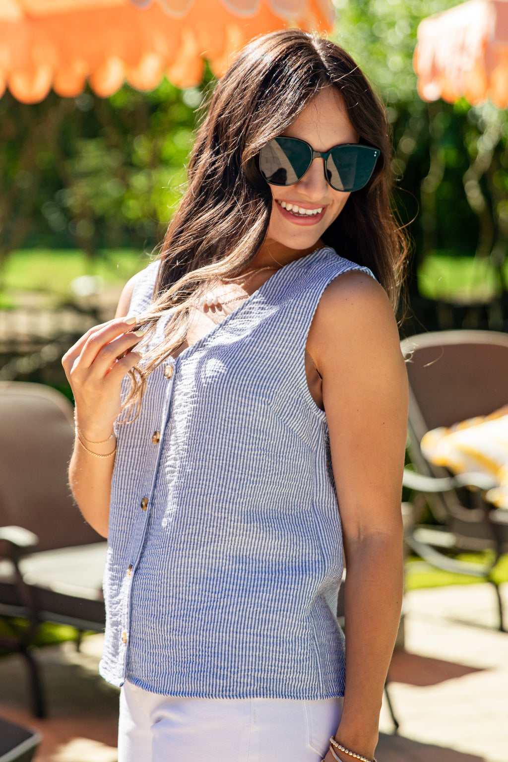 Summer Diaries Striped Button Front Tank