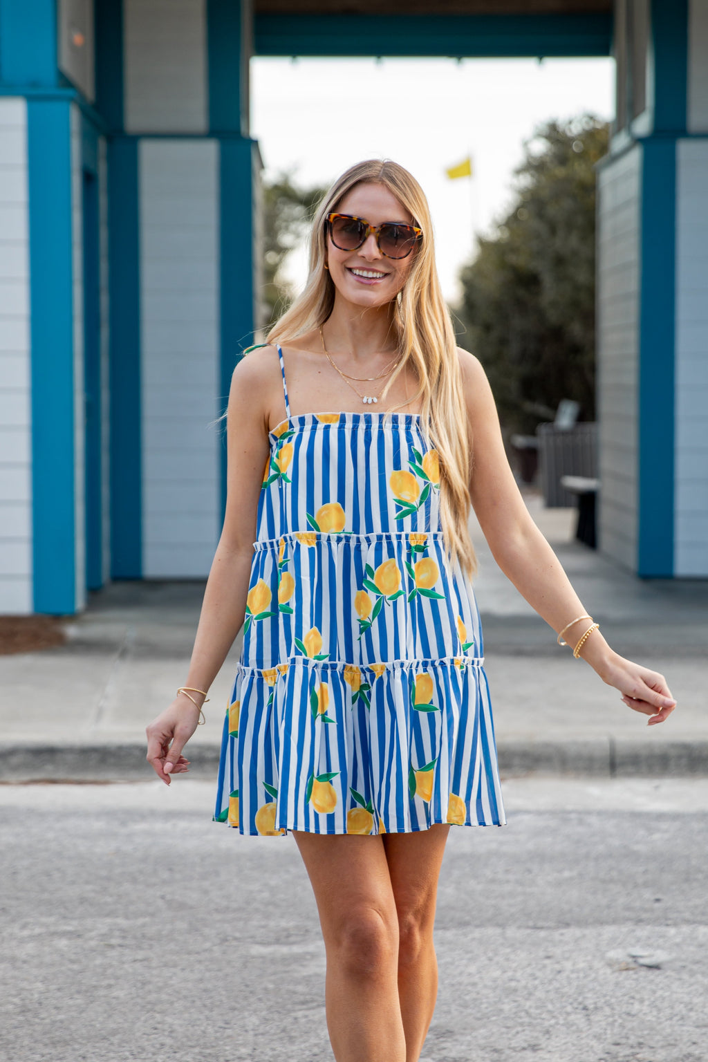 Citrus Grove Tiered Stripe Mini Dress