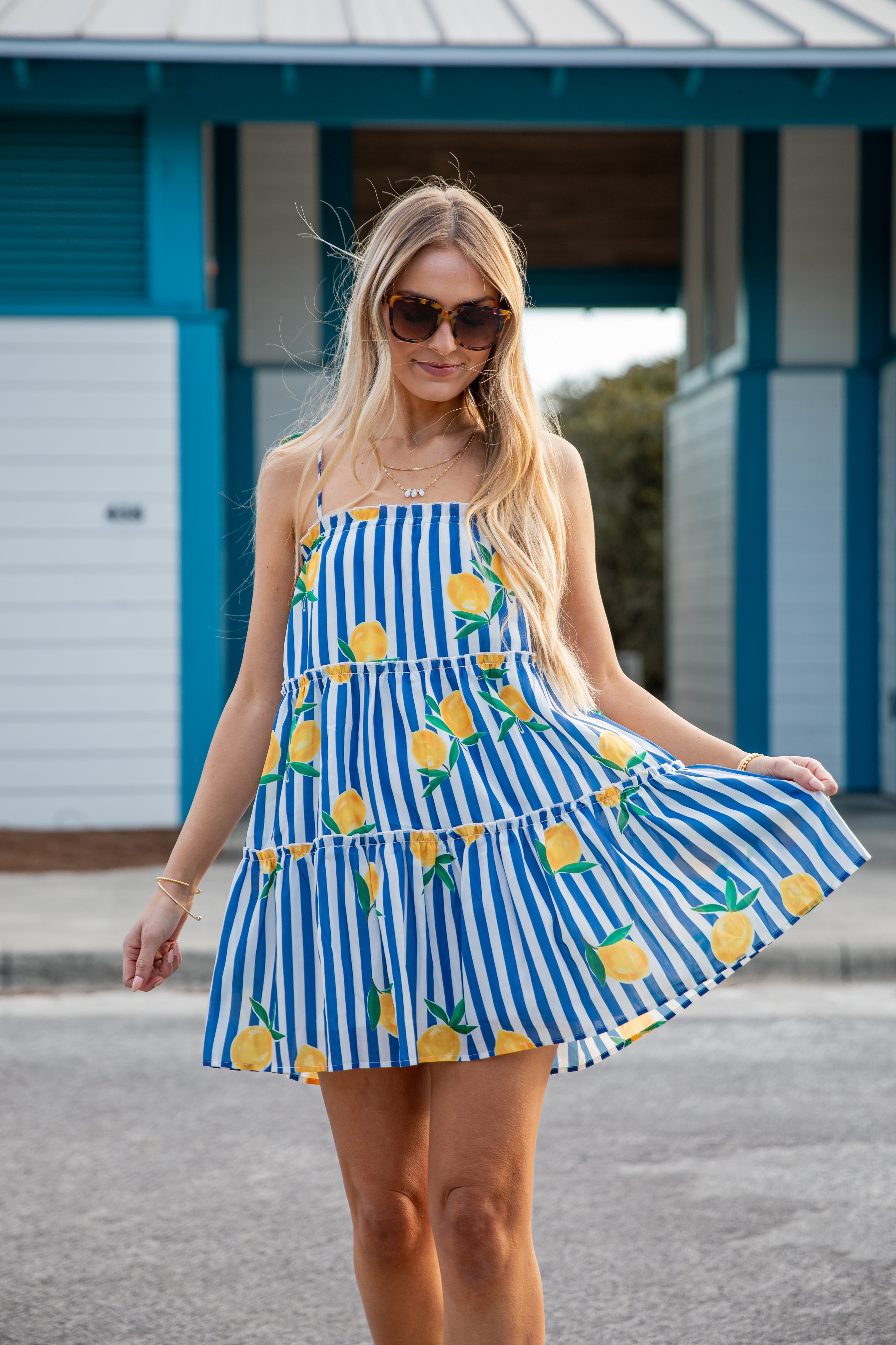 Citrus Grove Tiered Stripe Mini Dress