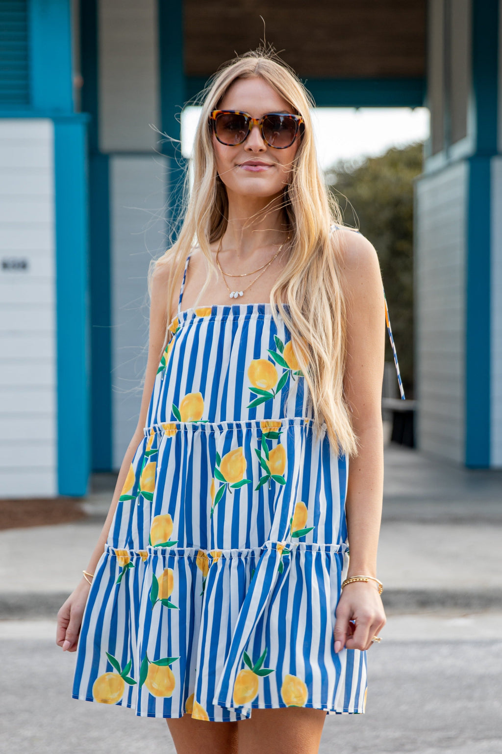 Citrus Grove Tiered Stripe Mini Dress