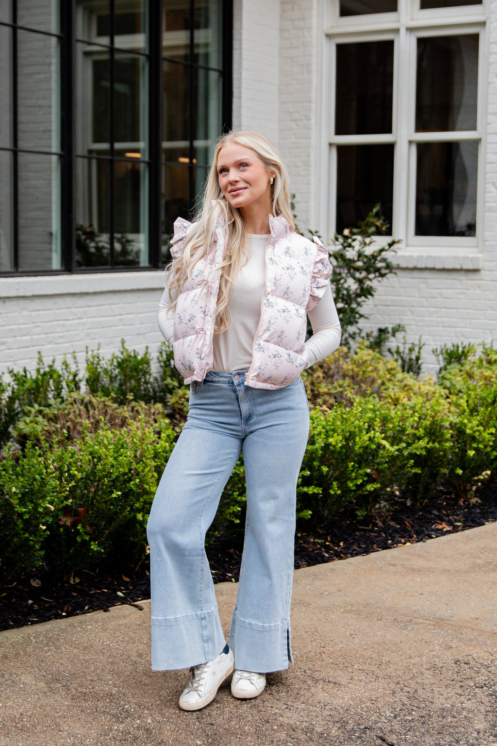 FINAL SALE - Blush Floral Ruffle Puffer Vest