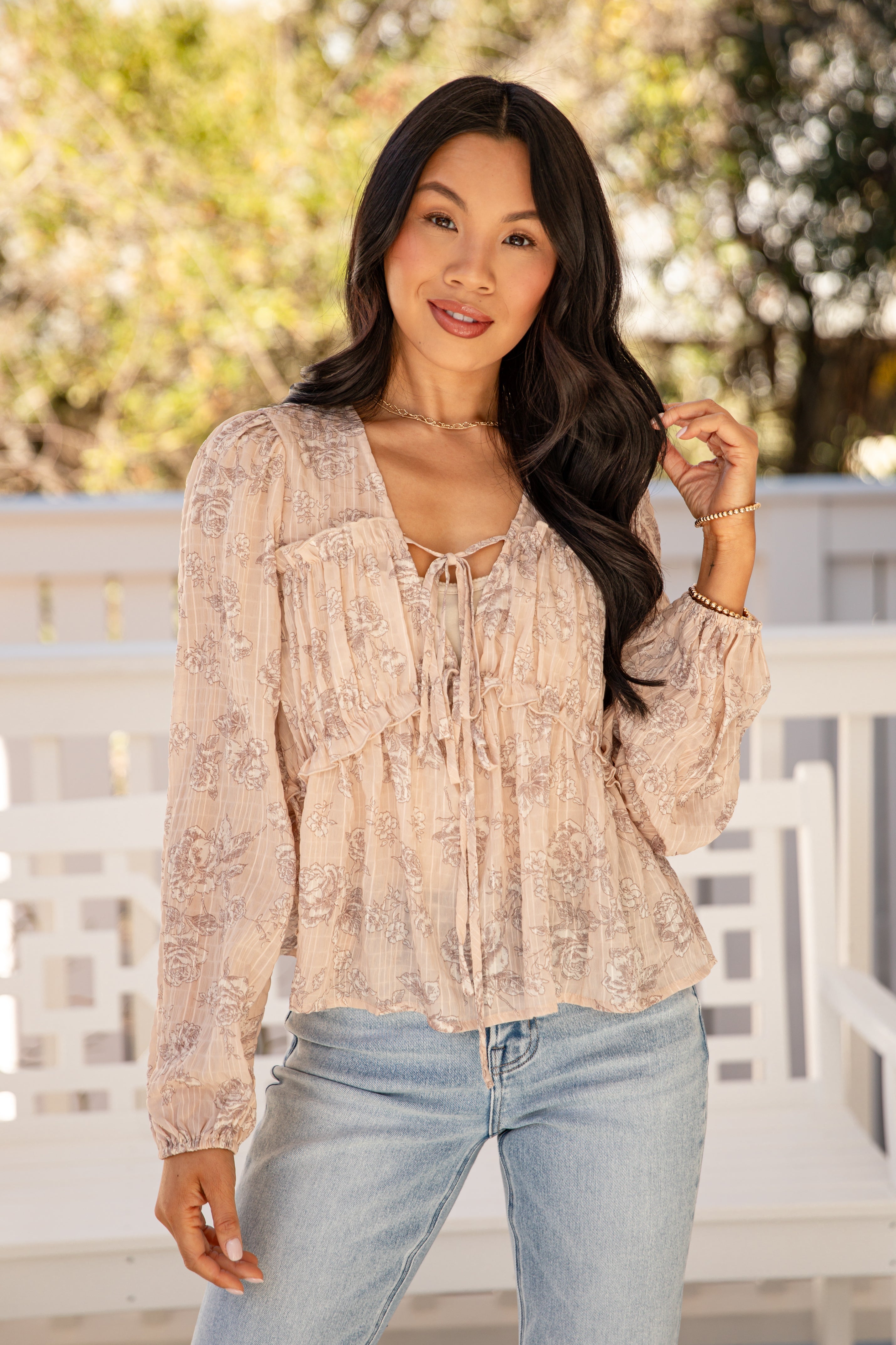 FINAL SALE - Soft Current Blush Tie-Front Blouse