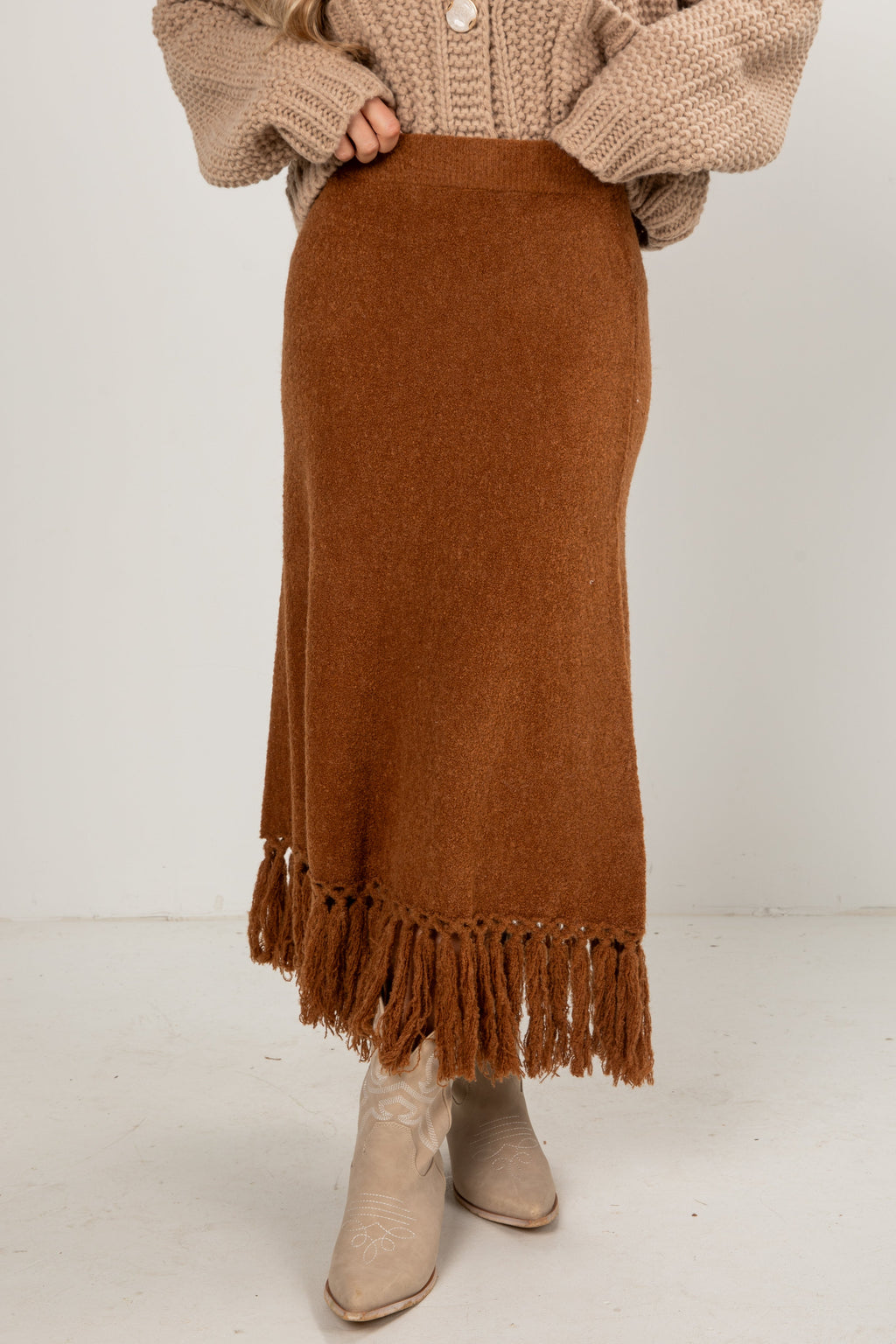FINAL SALE - Chalet Fringe Camel Skirt