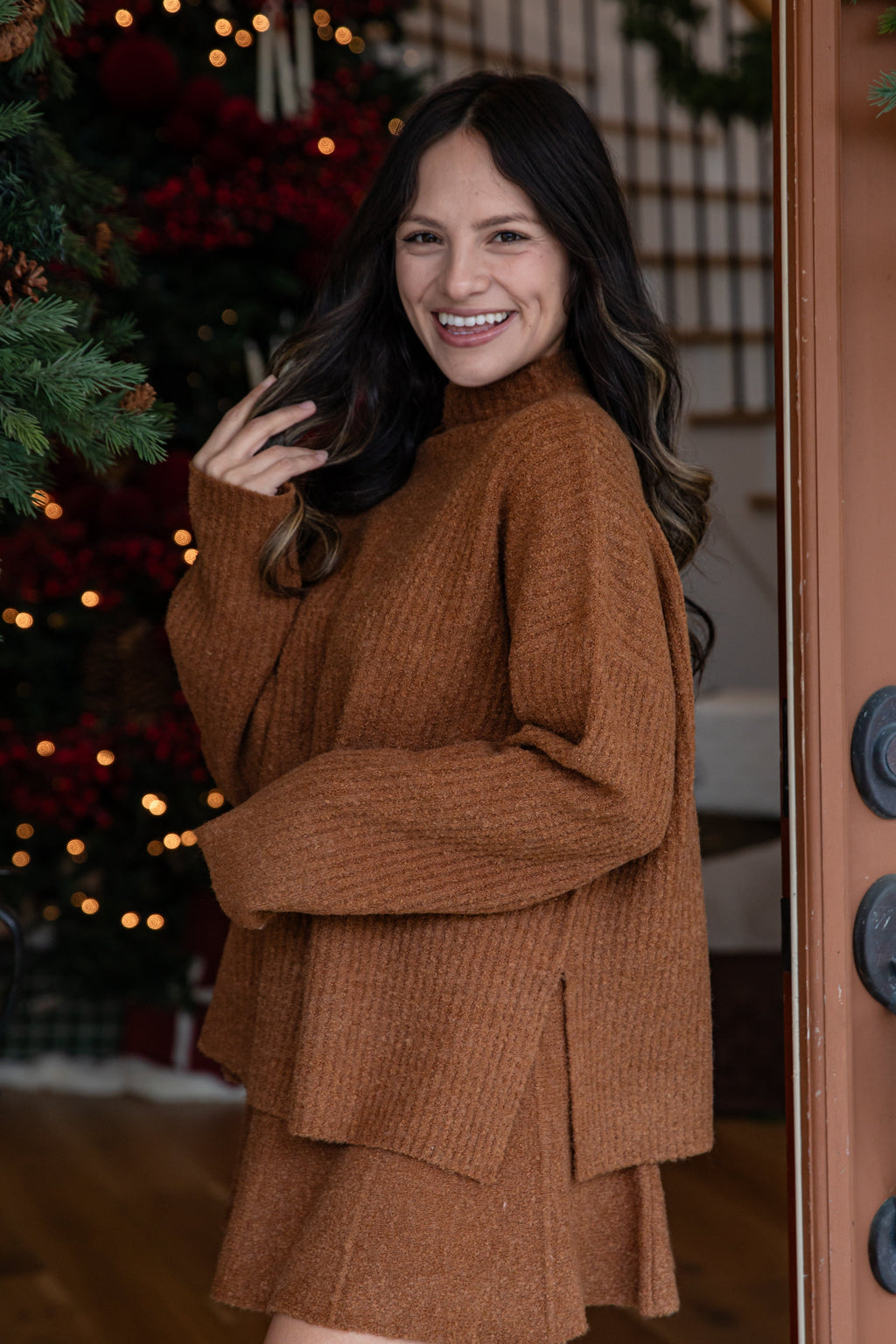 FINAL SALE - Cinnamon Spice Mock Neck Knit Sweater