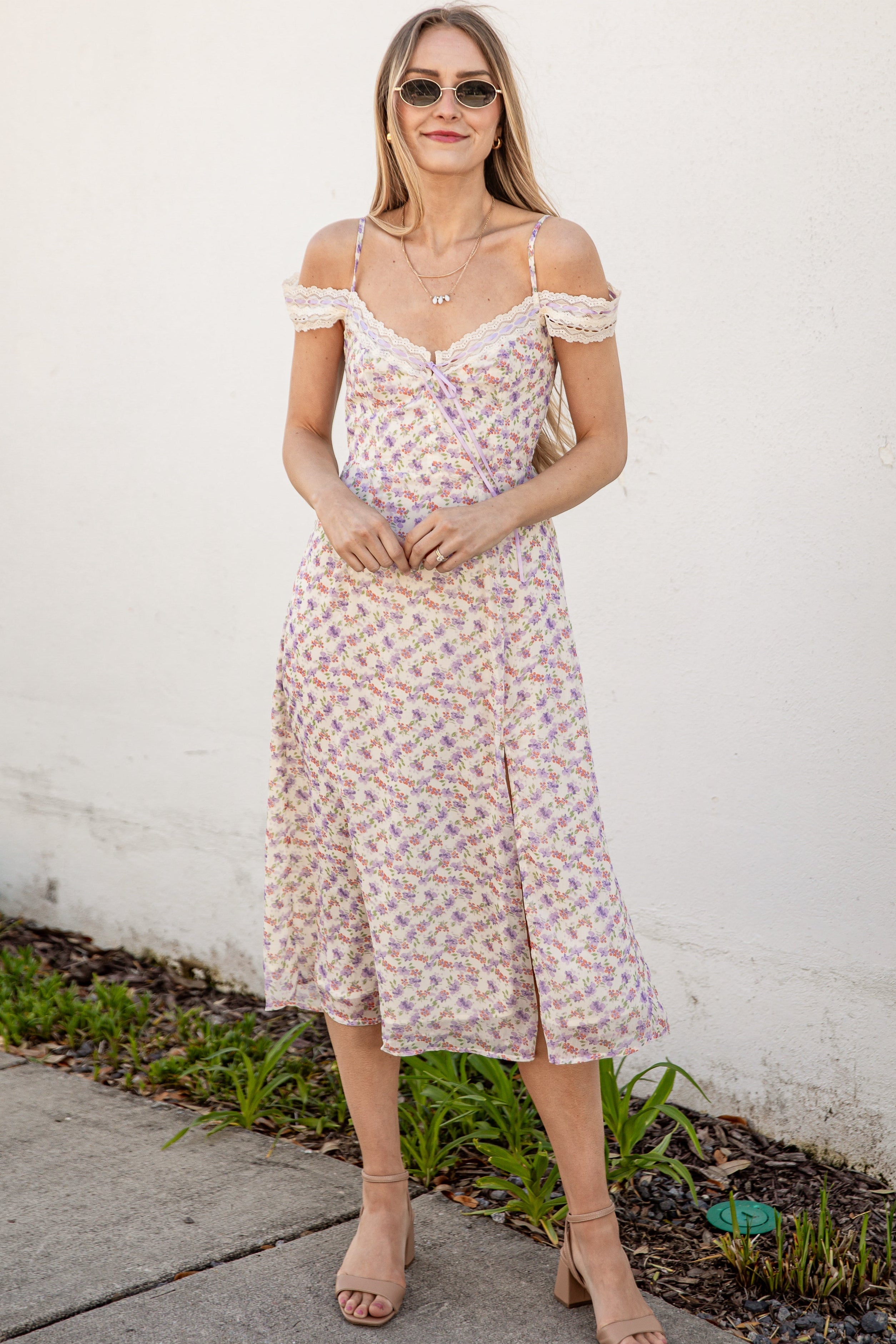 Floral Fixation Cream Midi Dress