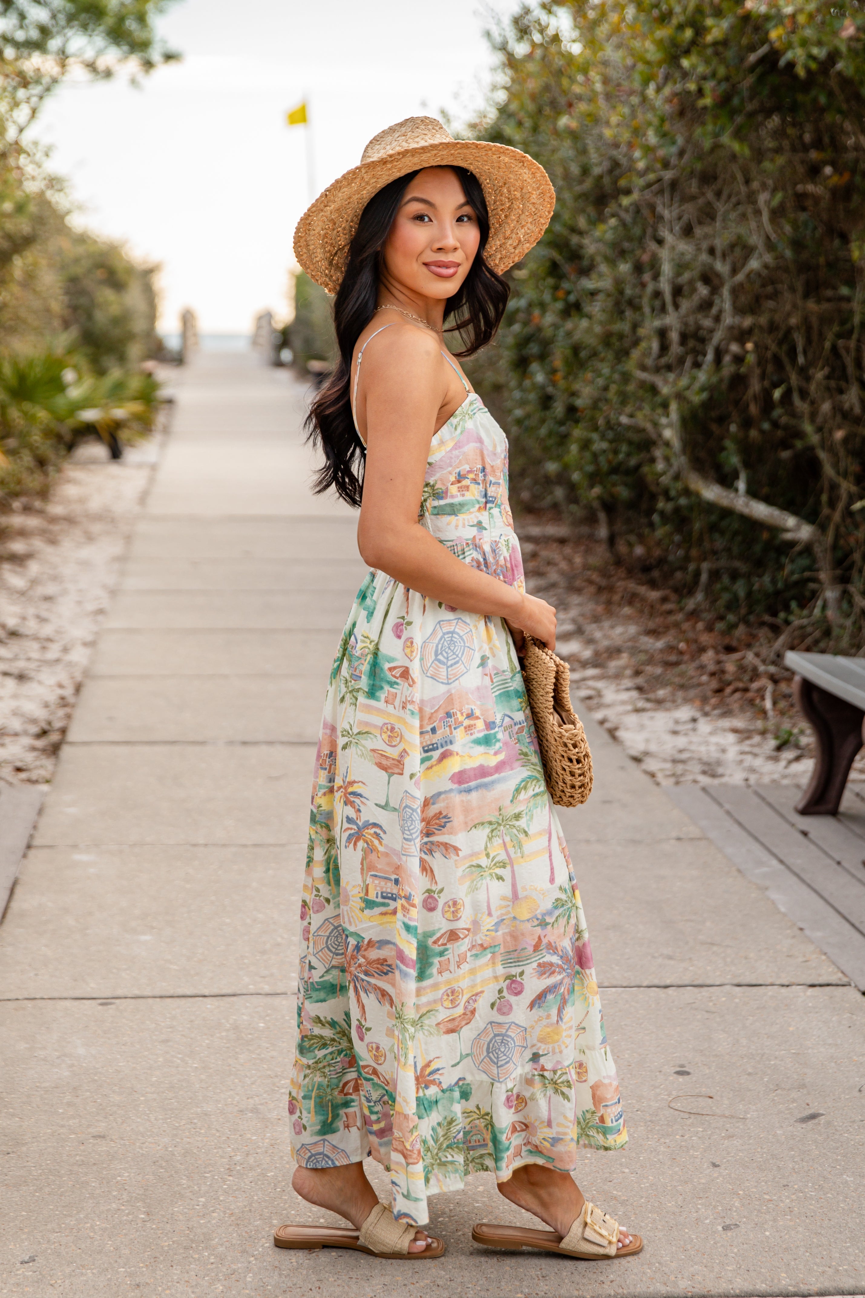 Tropical Vacation Off White Maxi Dress