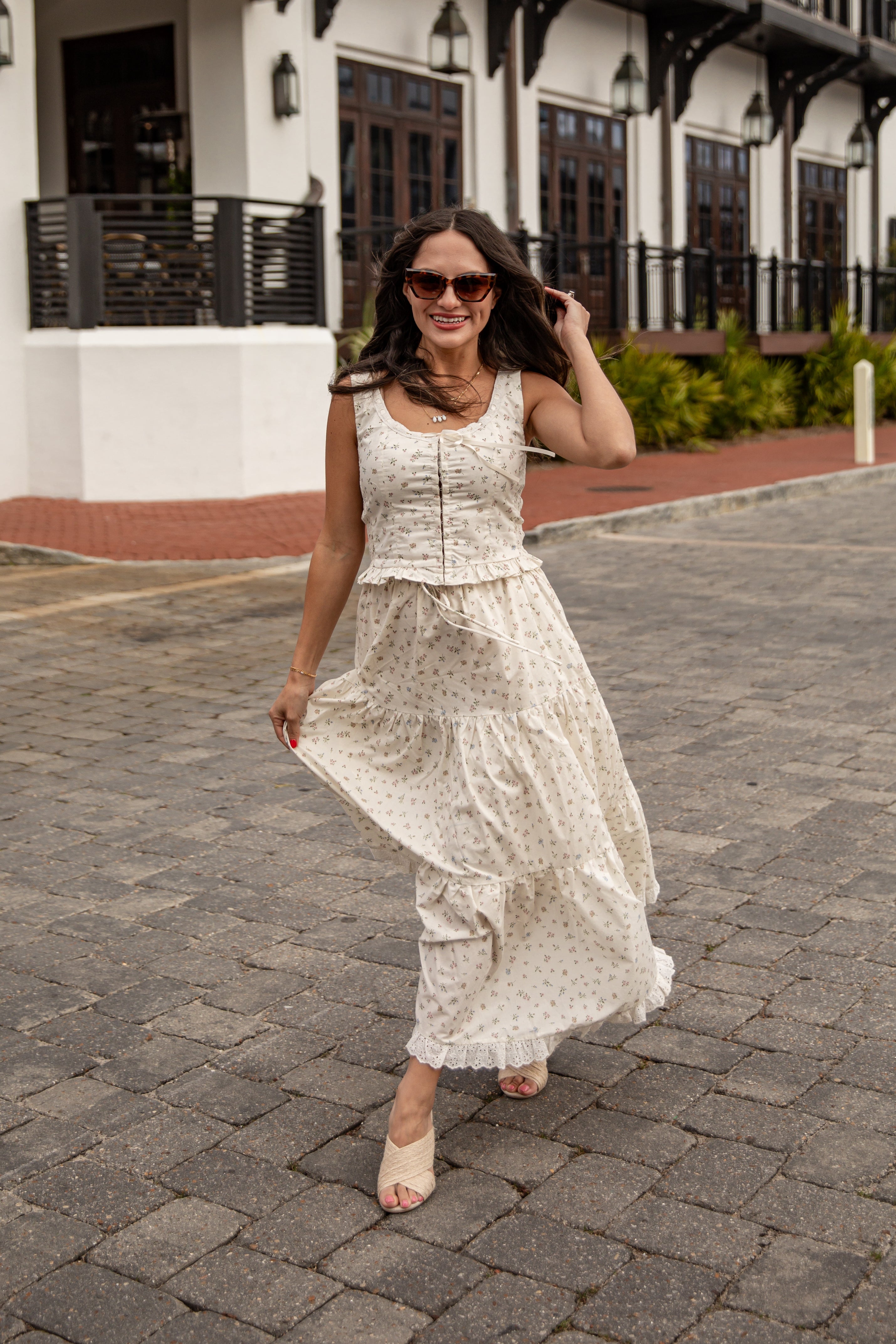 Delightful Direction Cream Floral Tiered Maxi Skirt