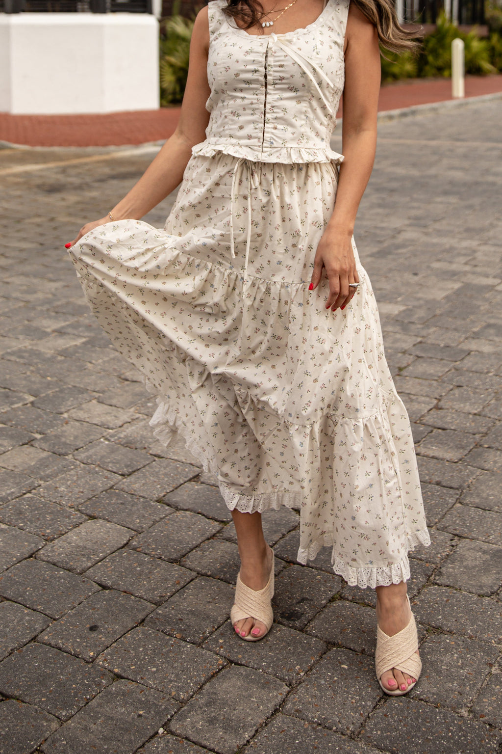 Delightful Direction Cream Floral Tiered Maxi Skirt