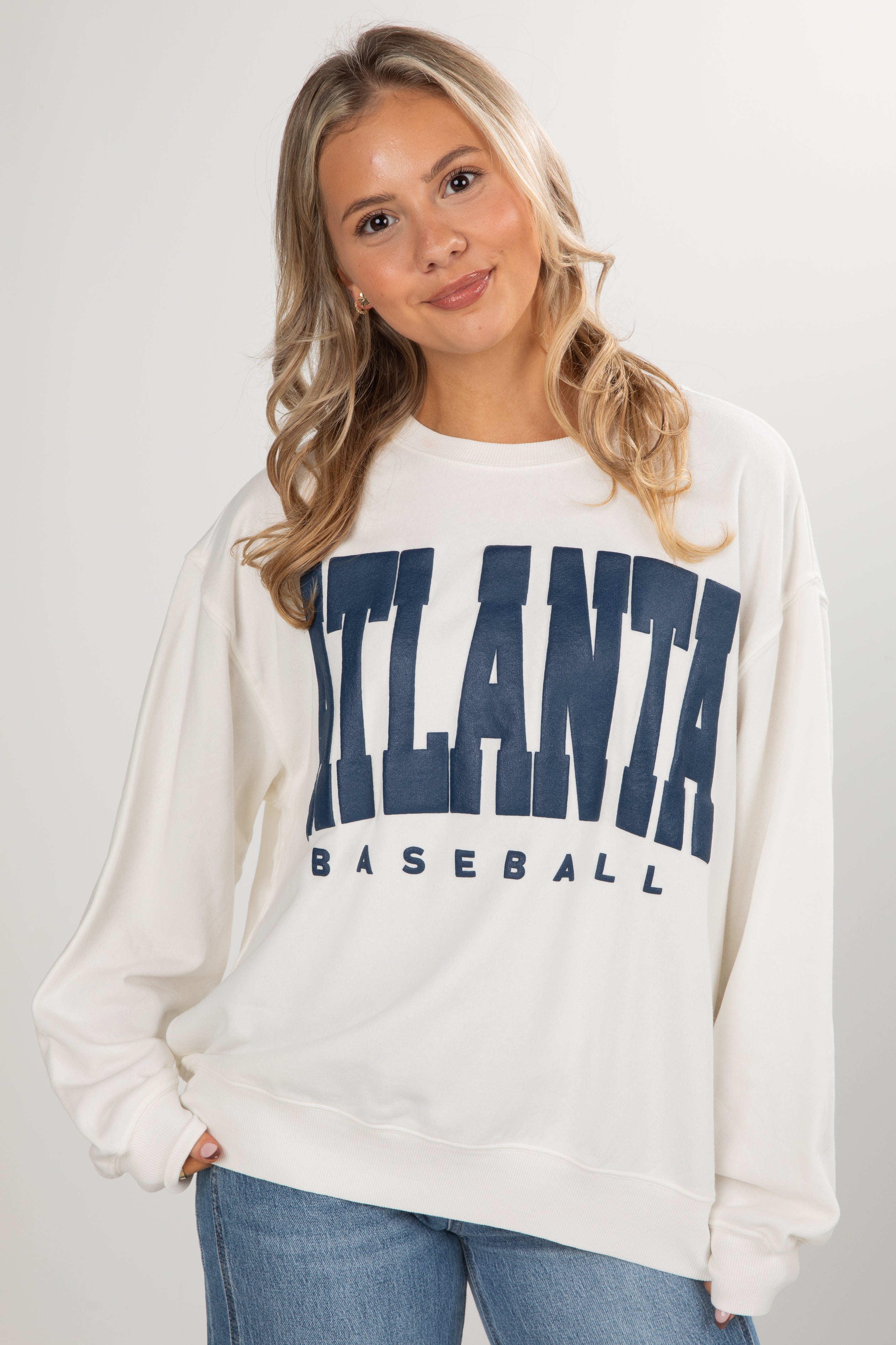 White Atlanta Baseball Sweatshirt