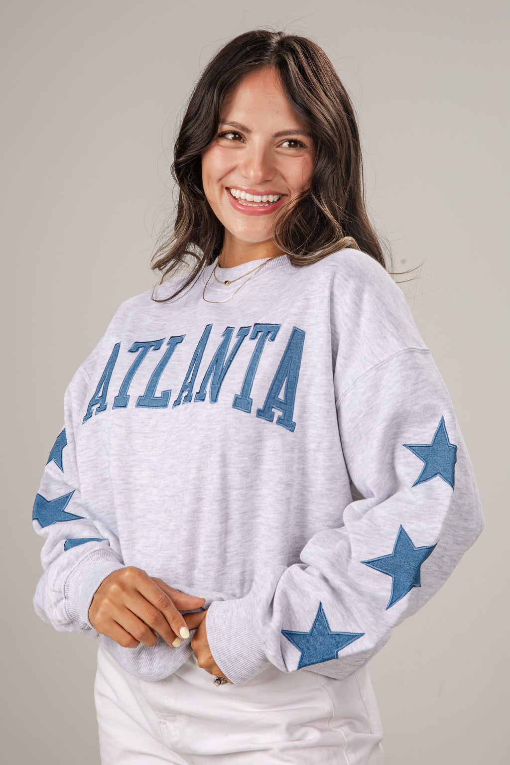 Atlanta Star Denim Patch Heather Grey Sweatshirt