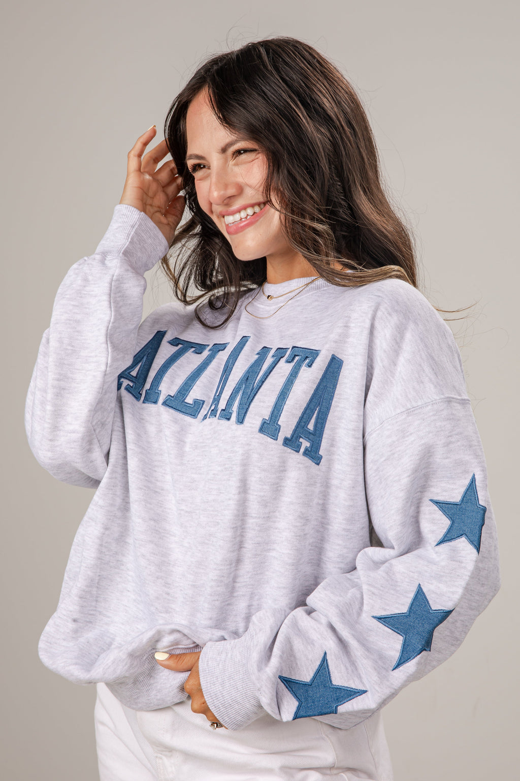 Atlanta Star Denim Patch Heather Grey Sweatshirt