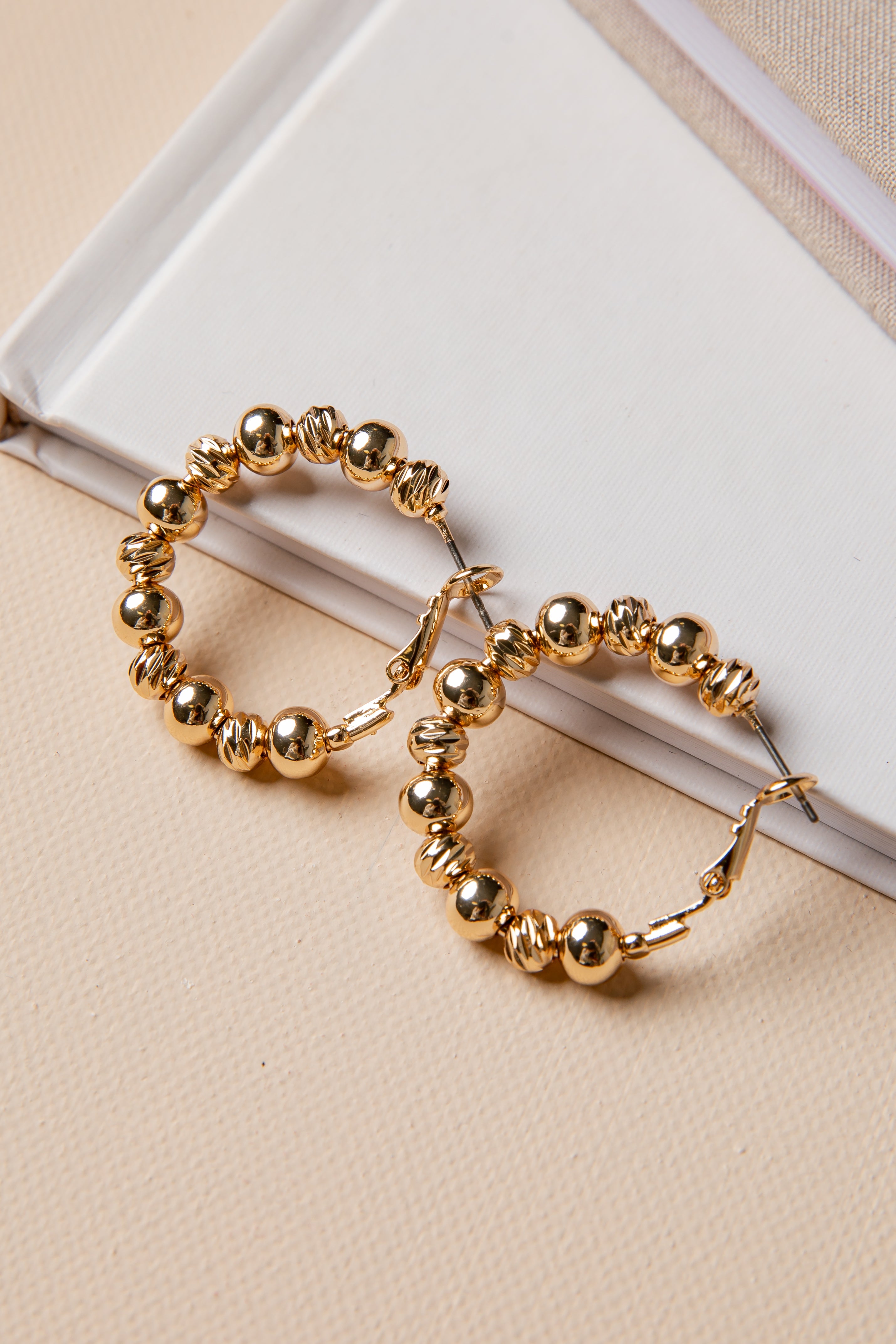 Harper Polished Gold Bead Hoop Earrings