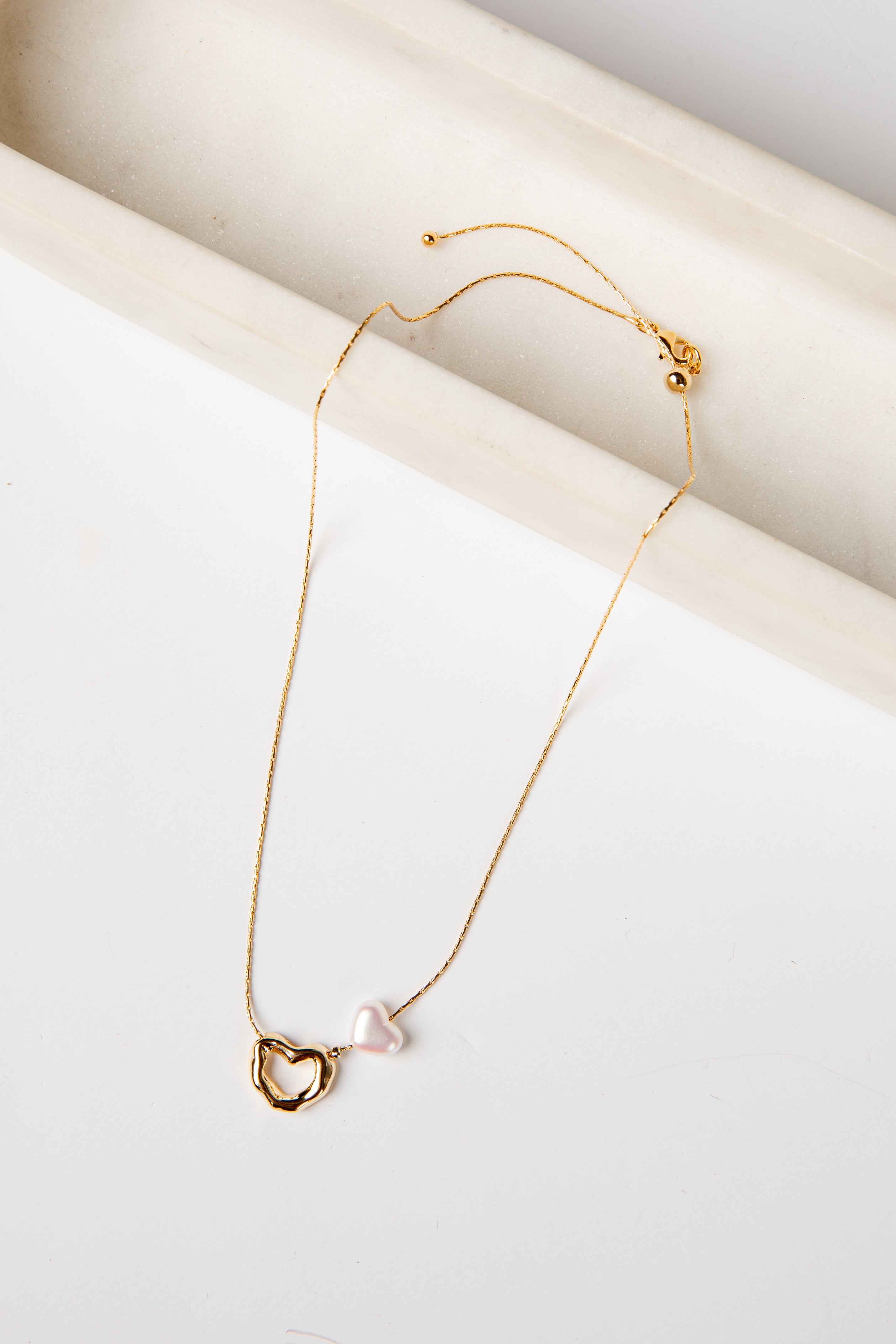 Brynlee Gold Pearl Heart Pendant Necklace