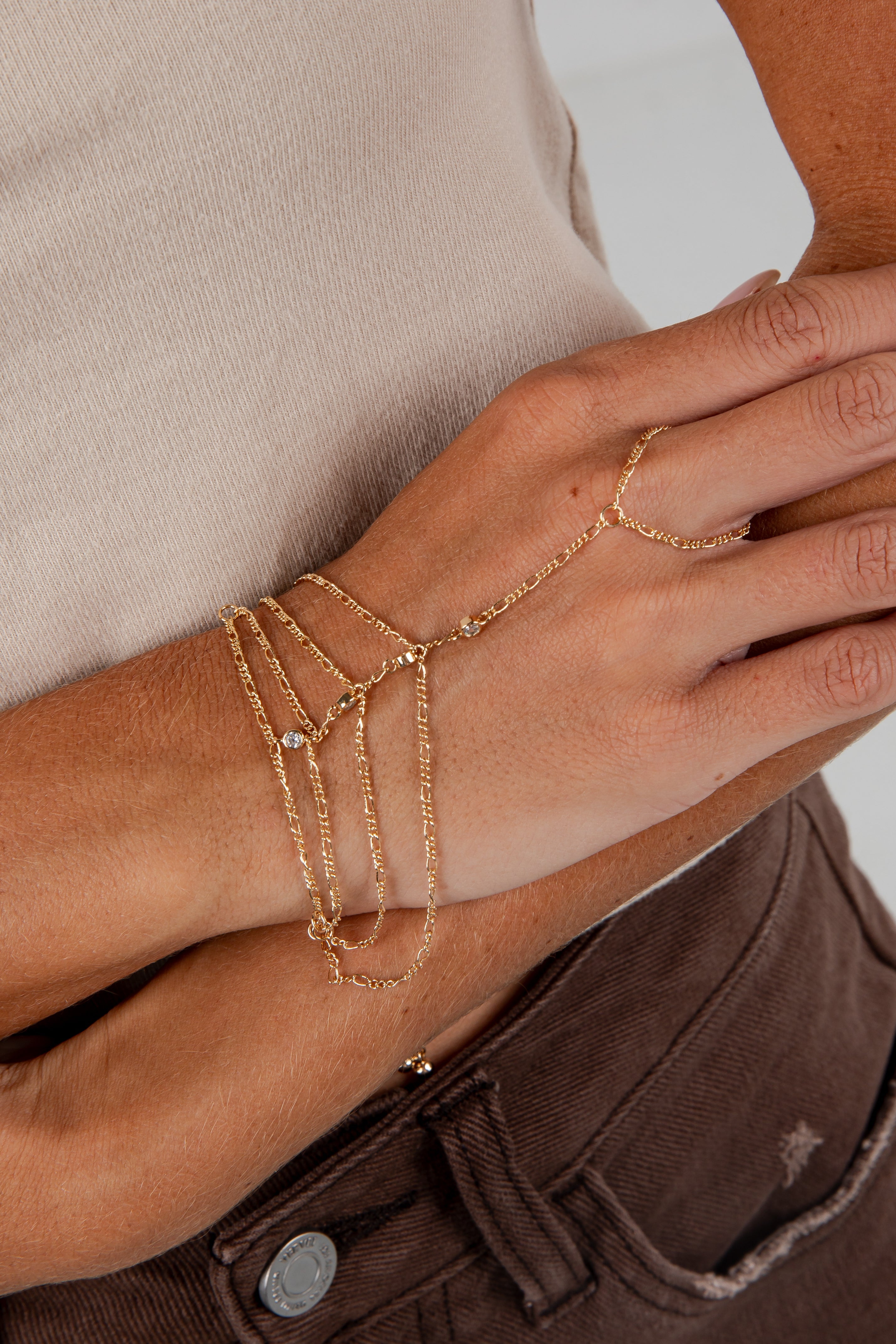 Avery Gold Layered Gemstone Hand Chain