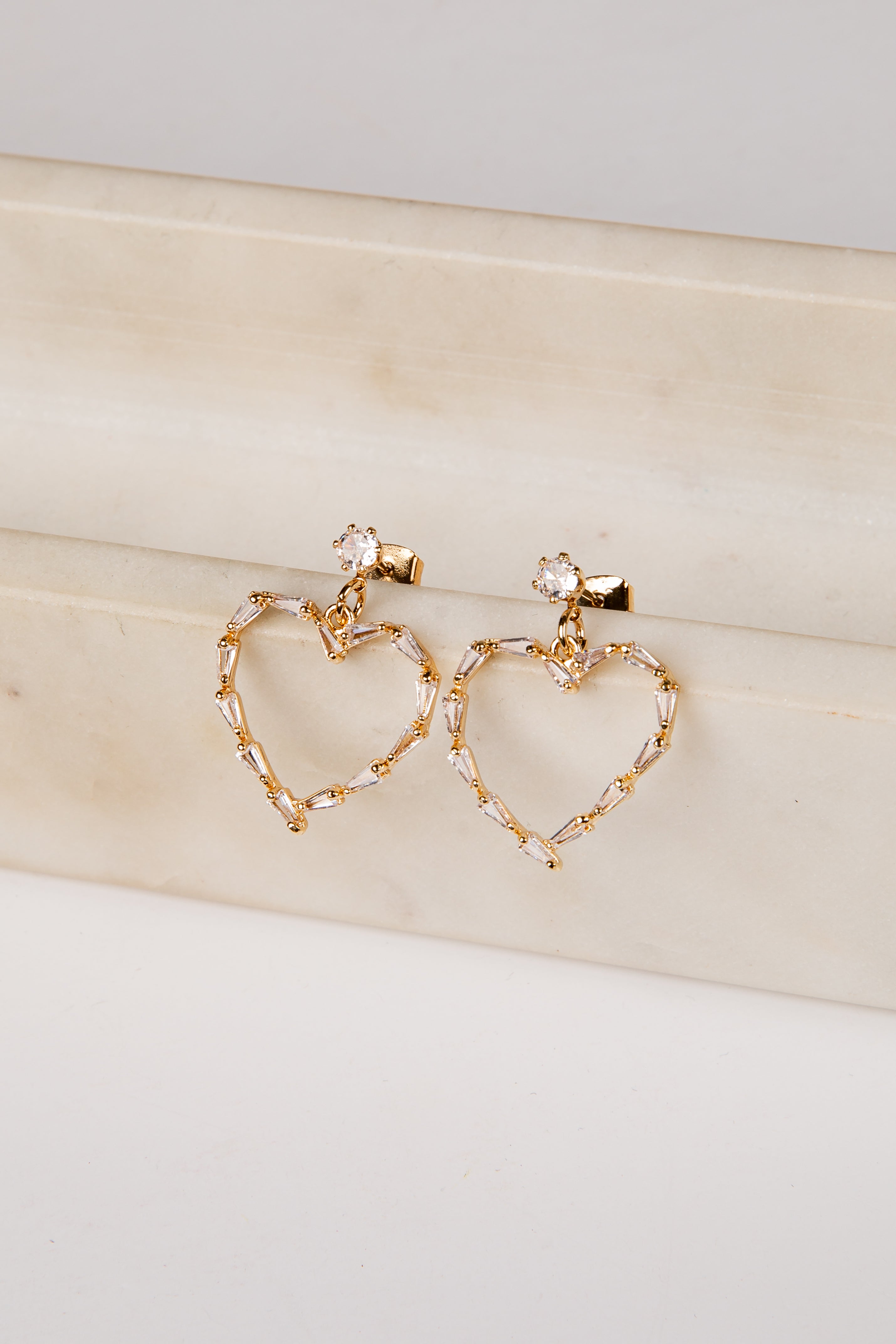 Serena Rhinestone Gold Heart Drop Earrings