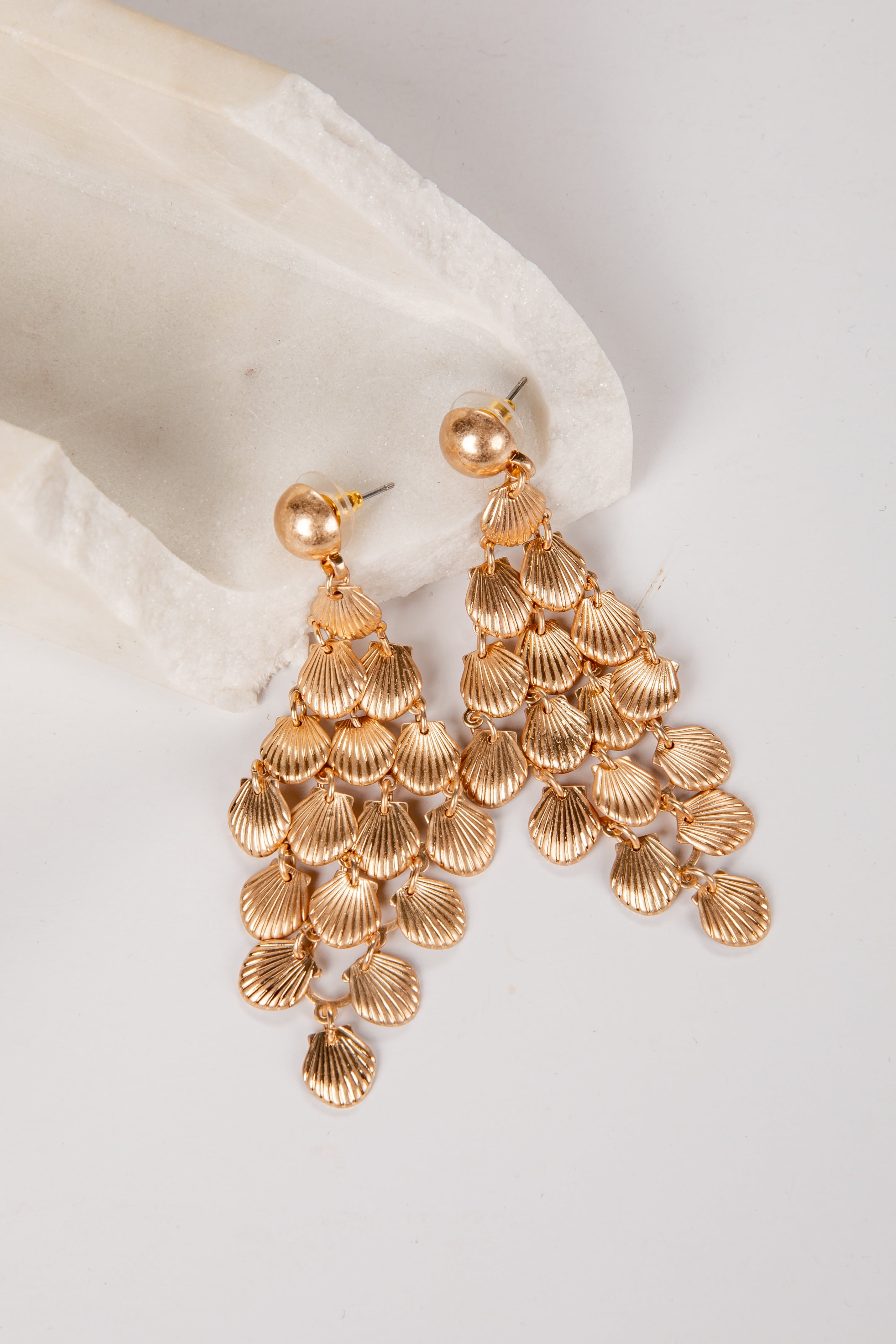 Hadley Gold Layered Shell Statement Earrings