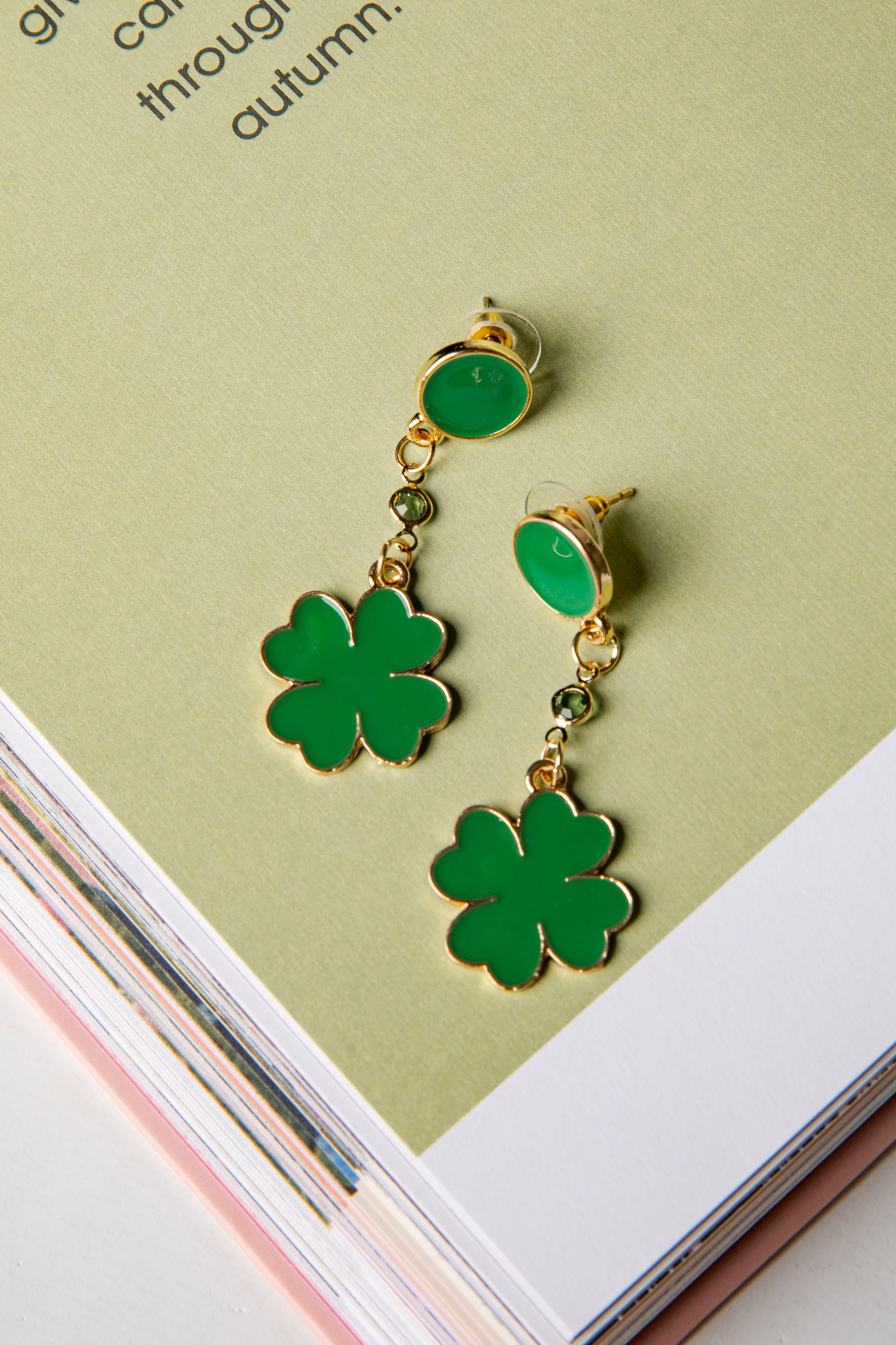 Larkin Green Clover Charm Drop Earrings