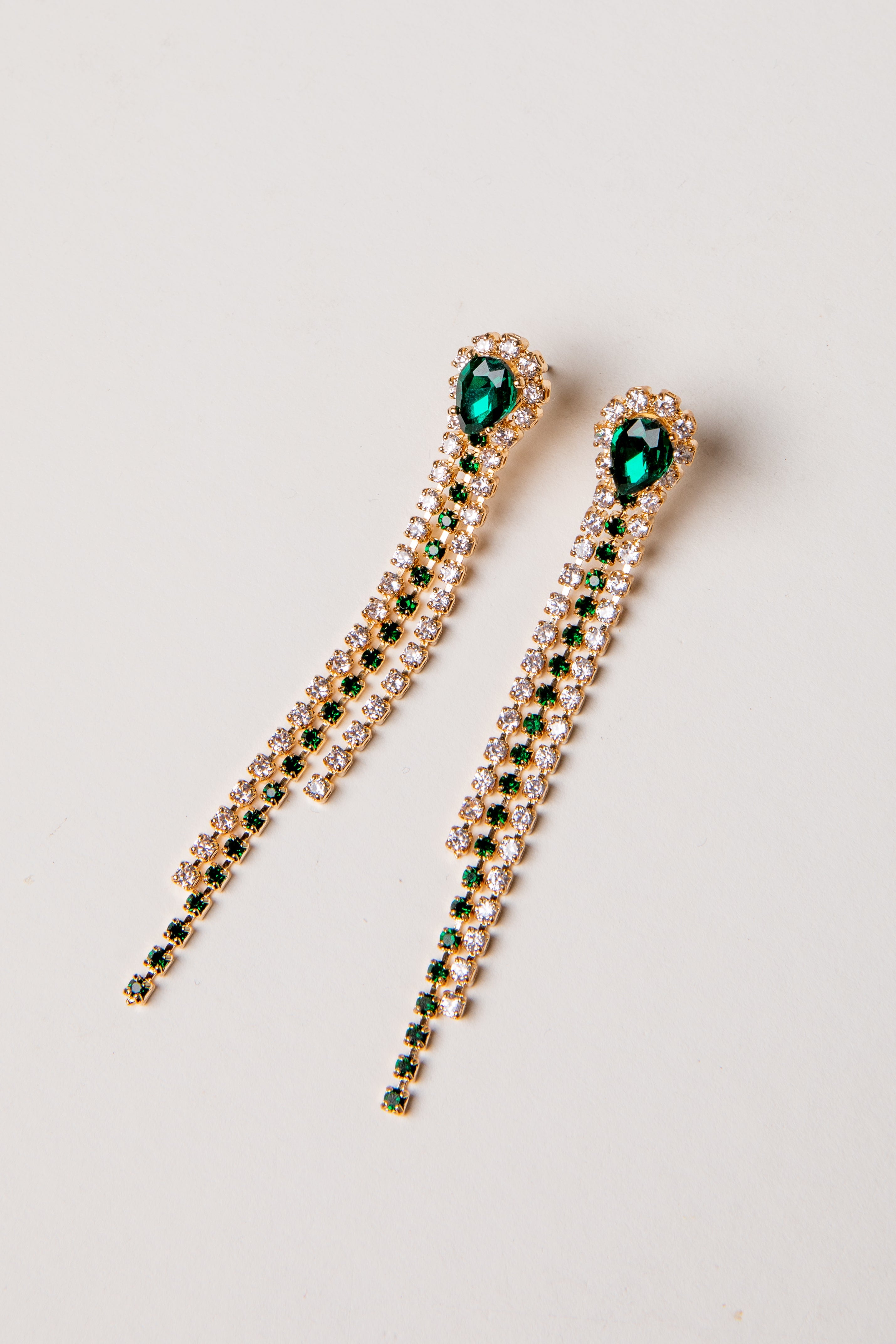 Caroline Green Rhinestone Chain Drop Earrings