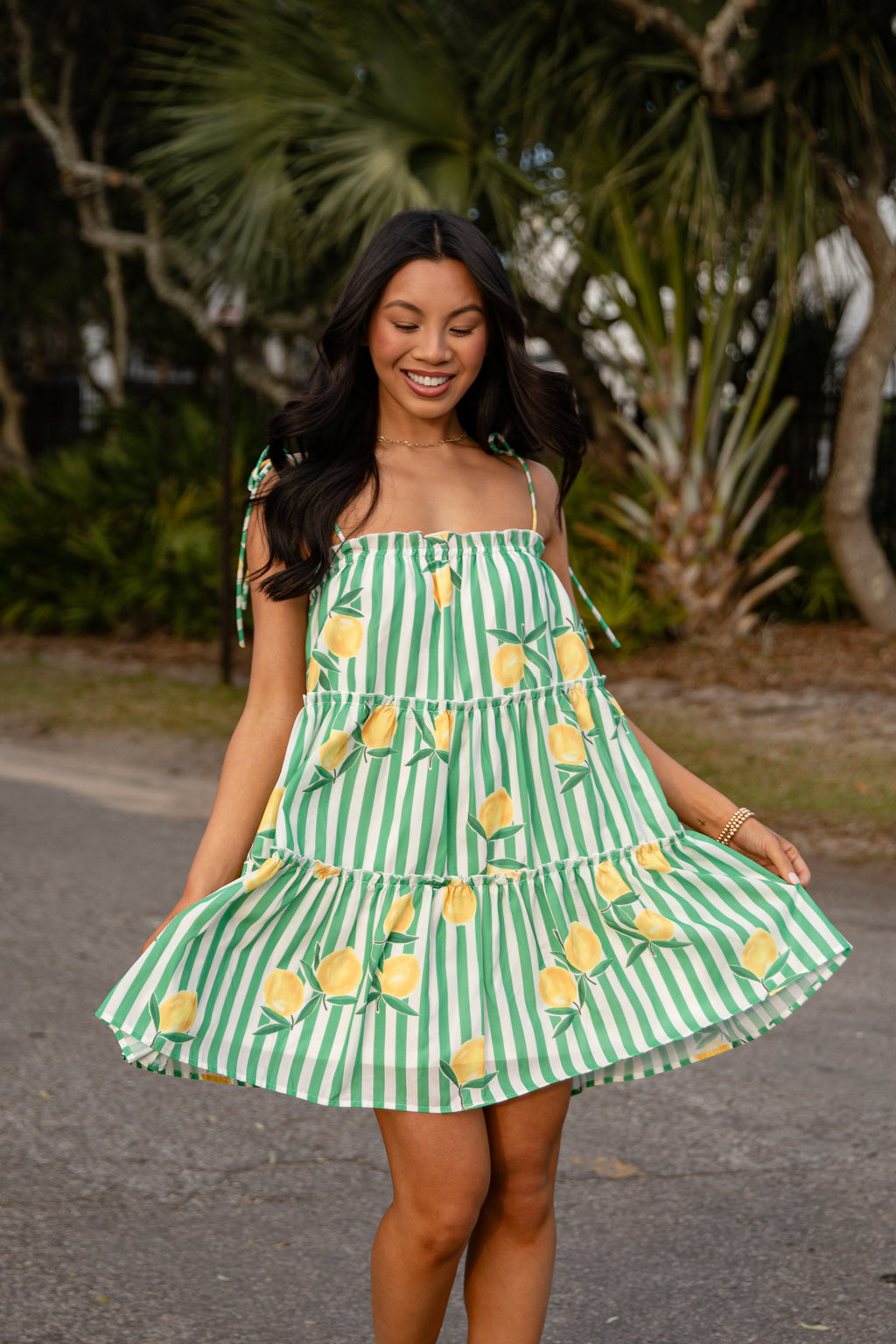 Citrus Grove Tiered Stripe Mini Dress